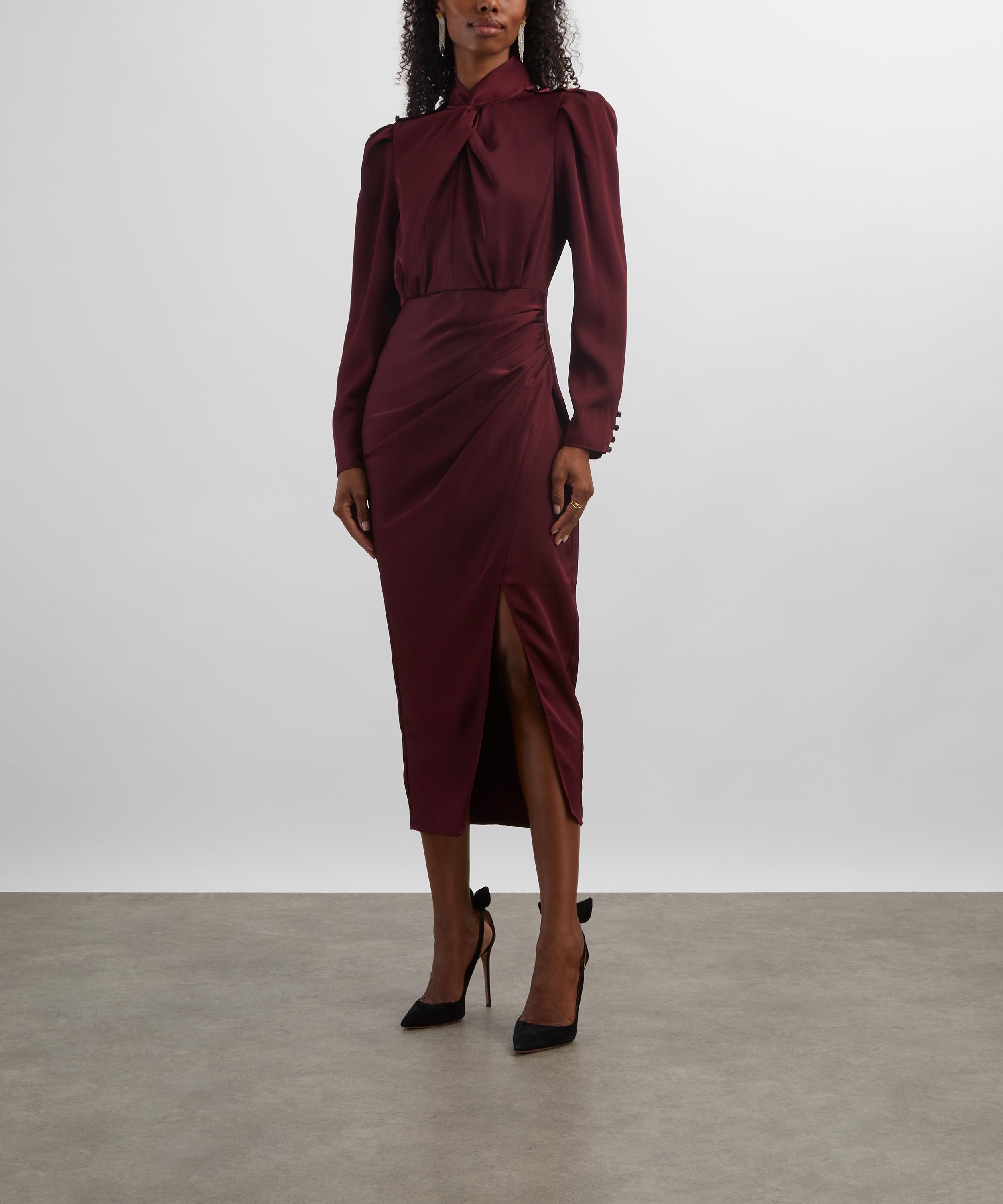 Self-Portrait - Burgundy Satin Midi Dress image number 2