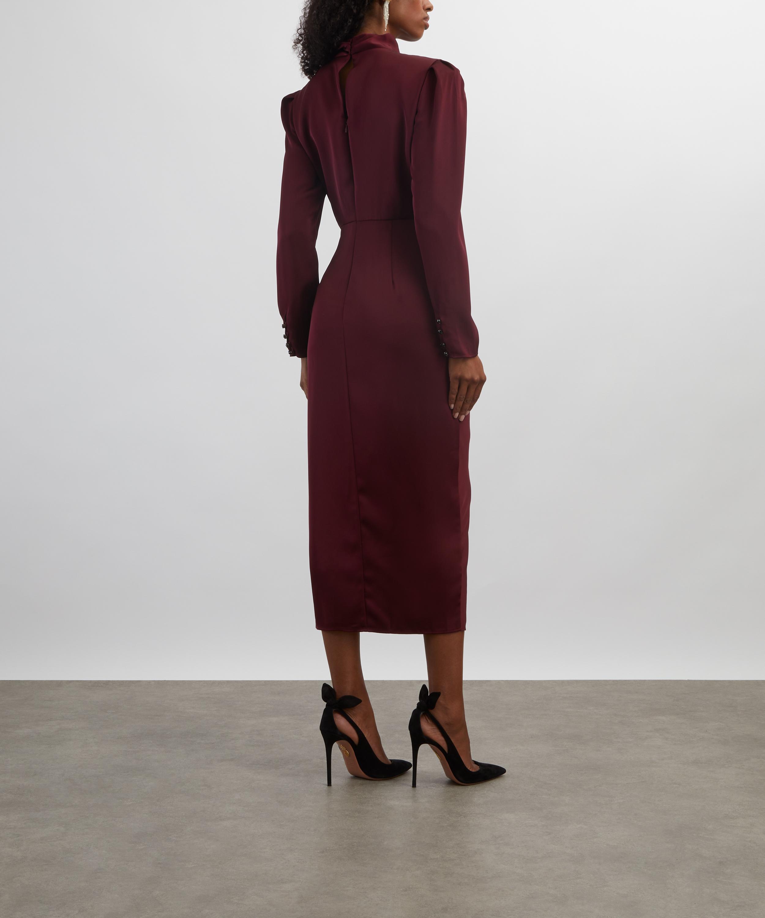 Self-Portrait - Burgundy Satin Midi Dress image number 3