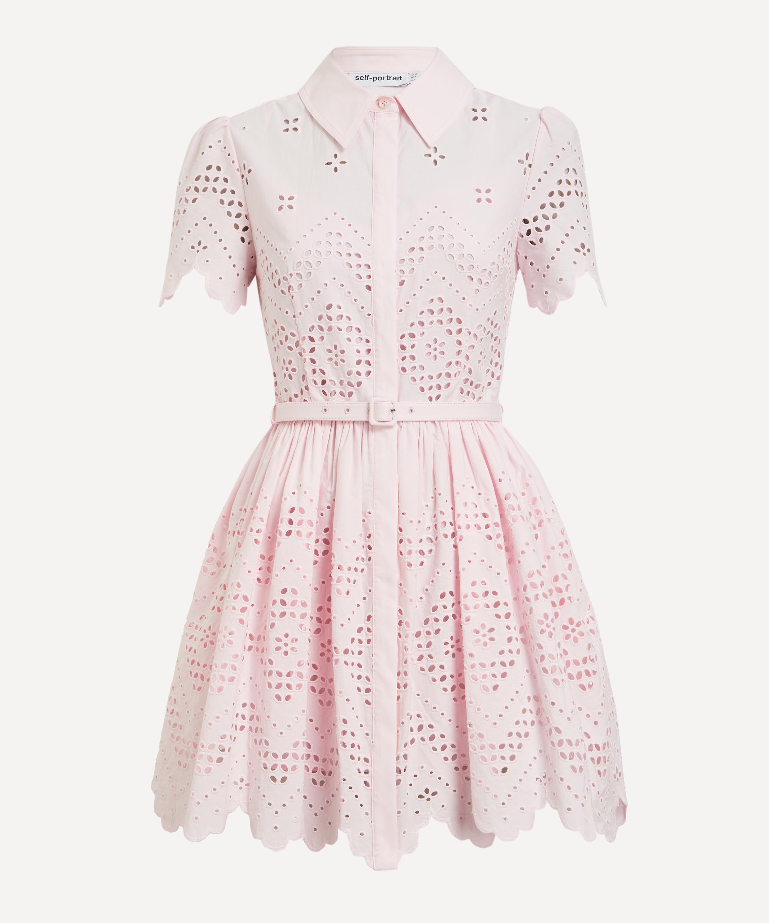 Self-Portrait - Pink Cotton Broderie Mini Dress image number 0
