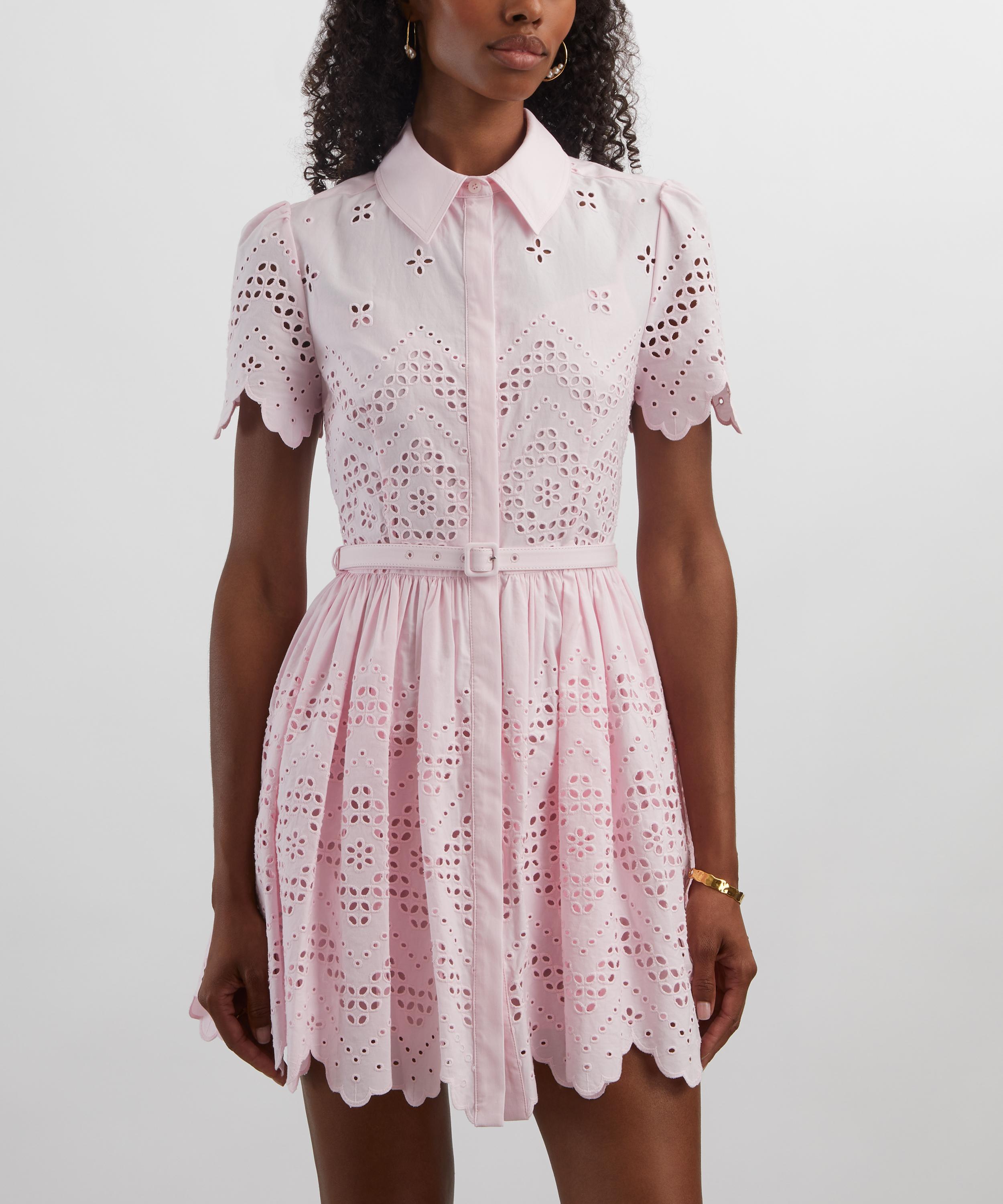 Self-Portrait - Pink Cotton Broderie Mini Dress image number 2