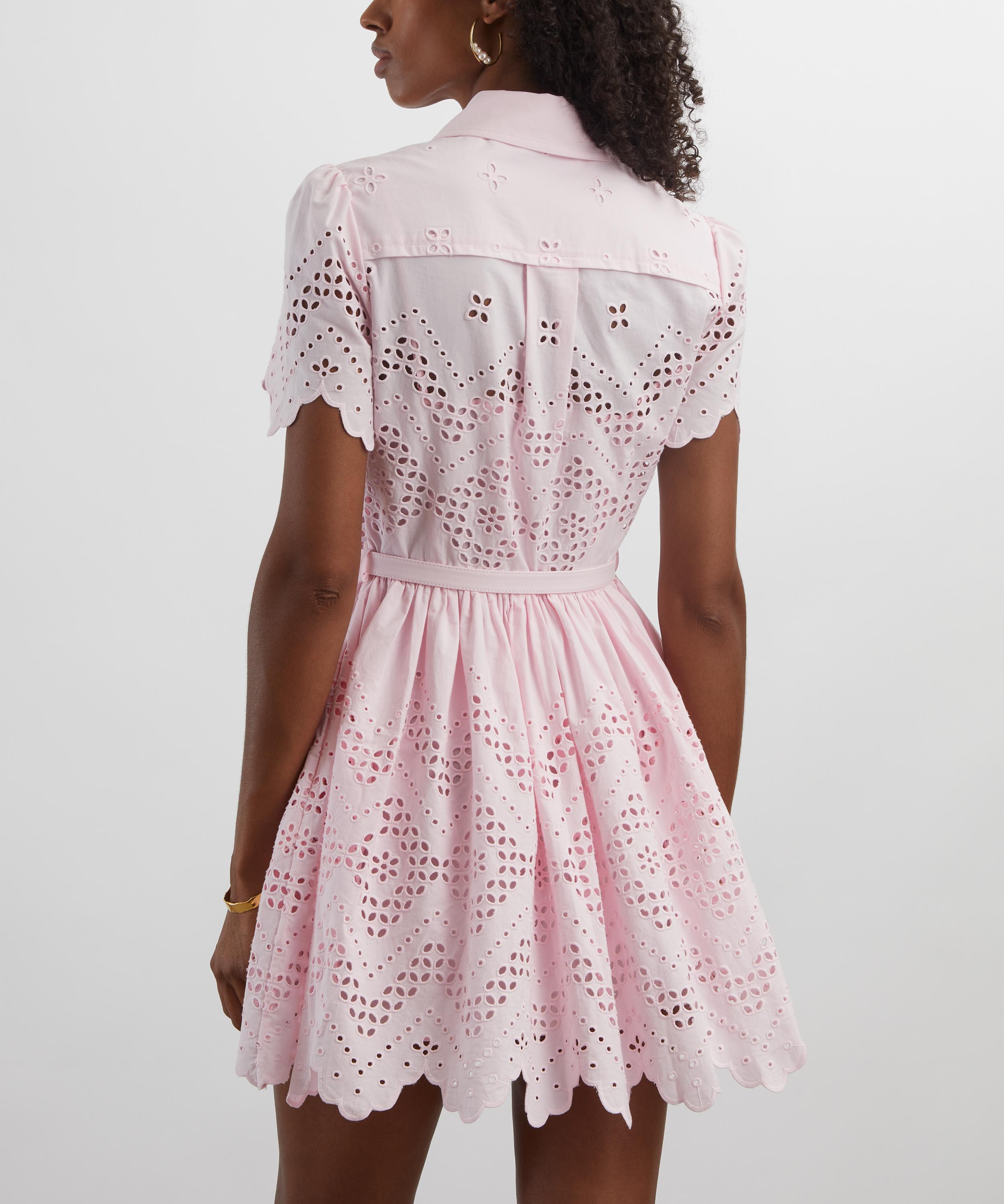 Self-Portrait - Pink Cotton Broderie Mini Dress image number 3