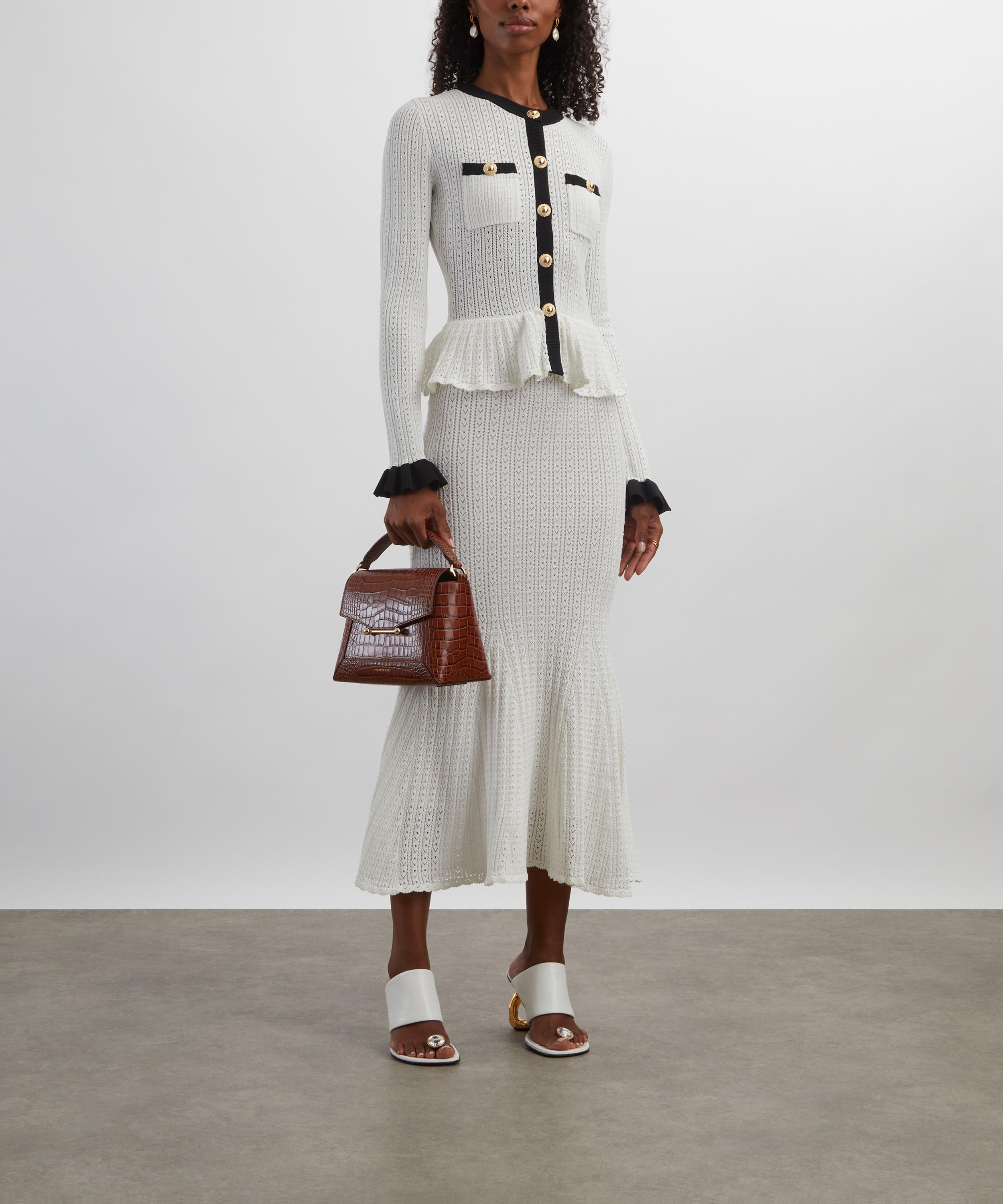 Self-Portrait - White Pointelle Knit Contrast Midi Dress image number 1