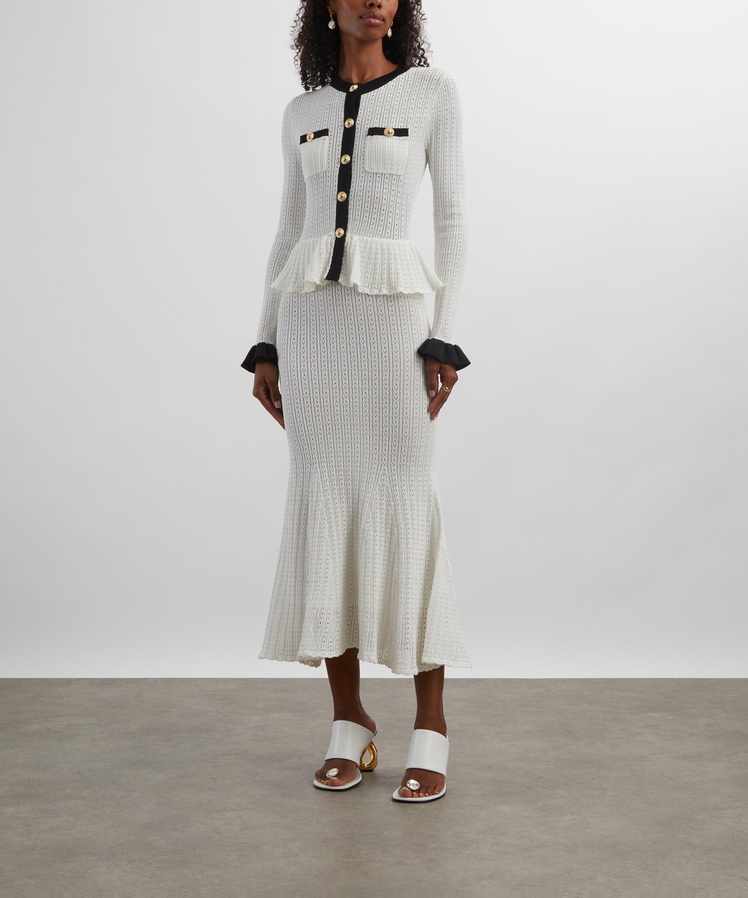 Self-Portrait - White Pointelle Knit Contrast Midi Dress image number 2