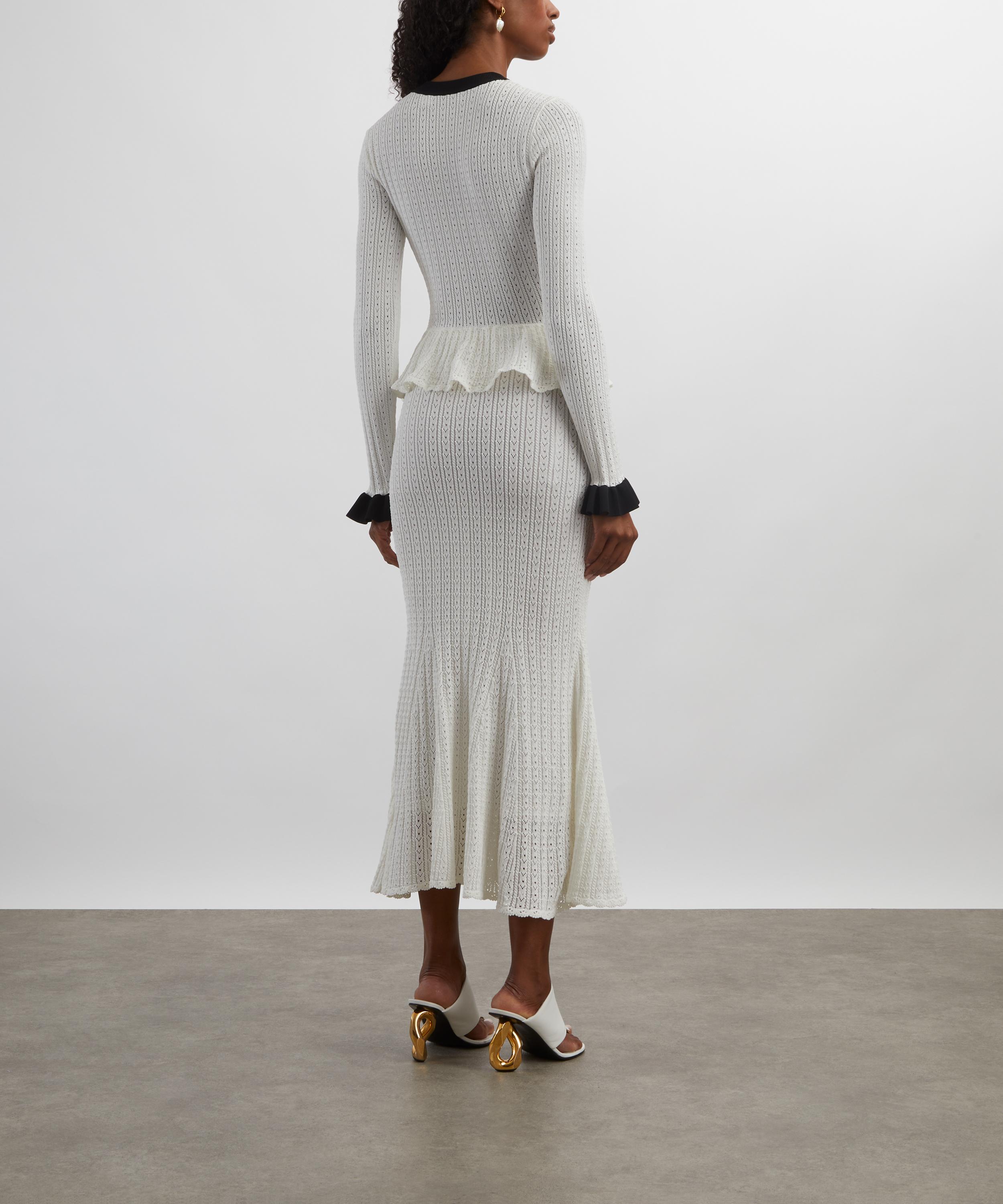 Self-Portrait - White Pointelle Knit Contrast Midi Dress image number 3
