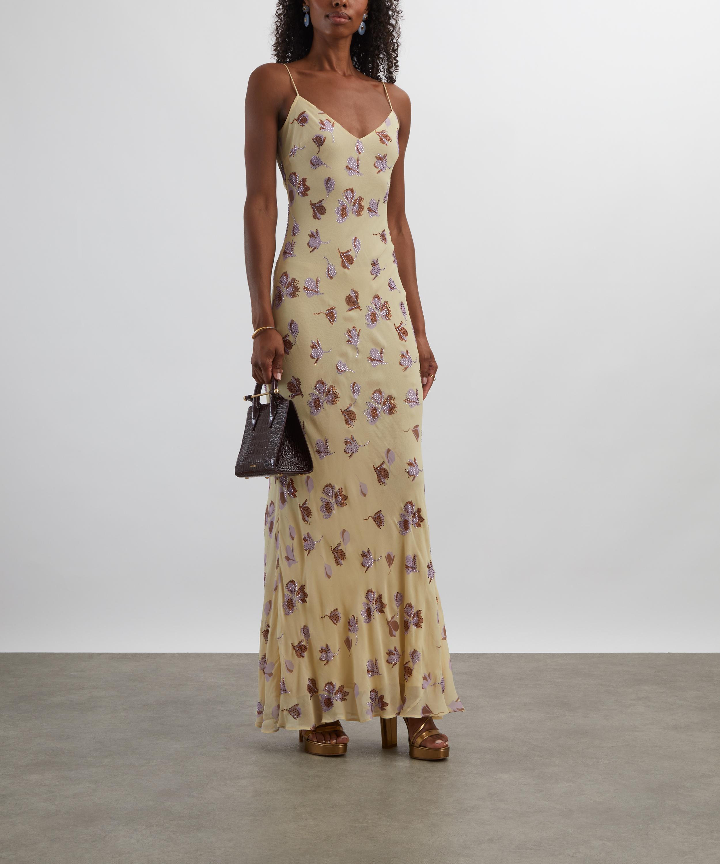 Self-Portrait - Yellow Floral Rhinestone Maxi Dress image number 1
