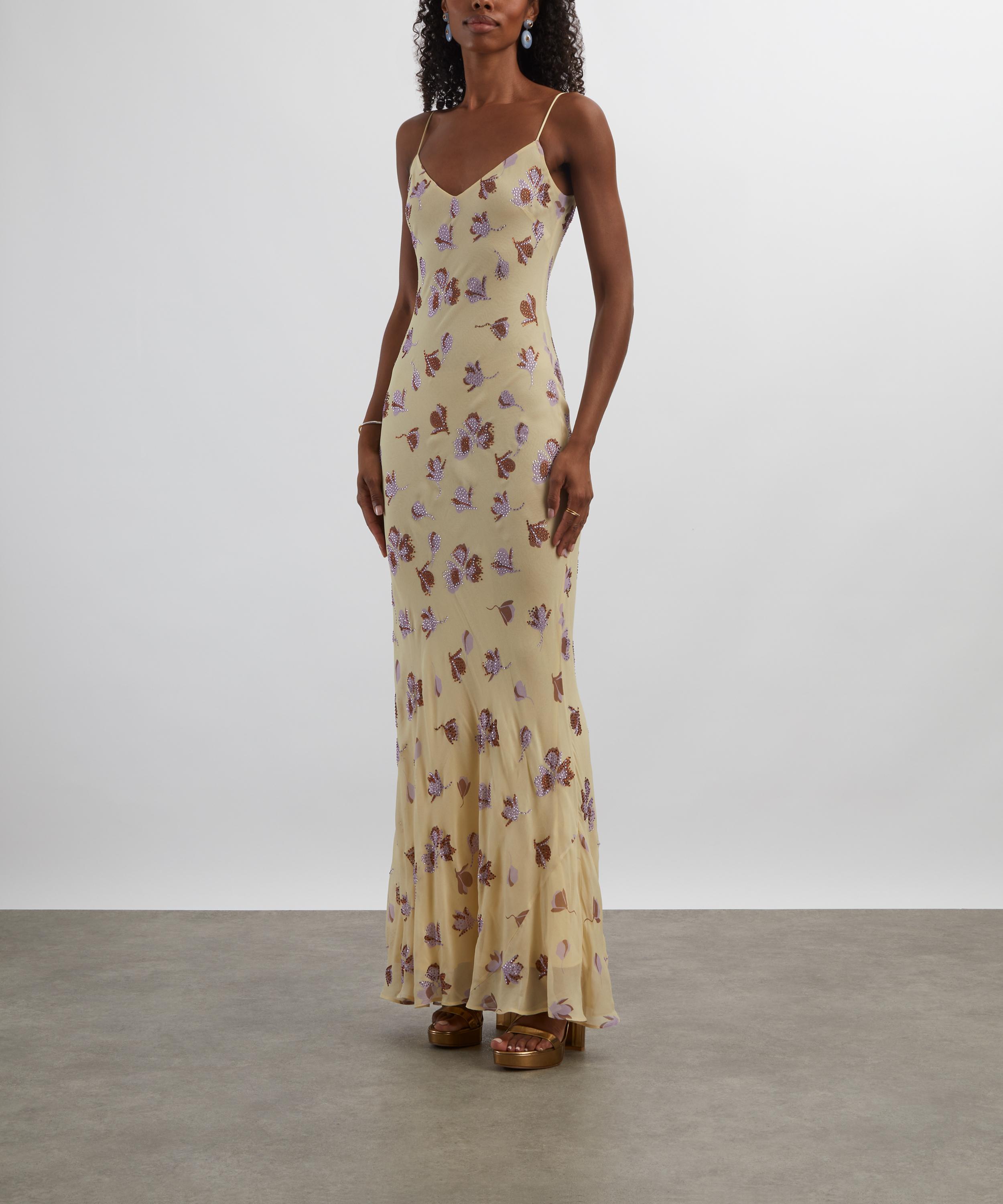 Self-Portrait - Yellow Floral Rhinestone Maxi Dress image number 2