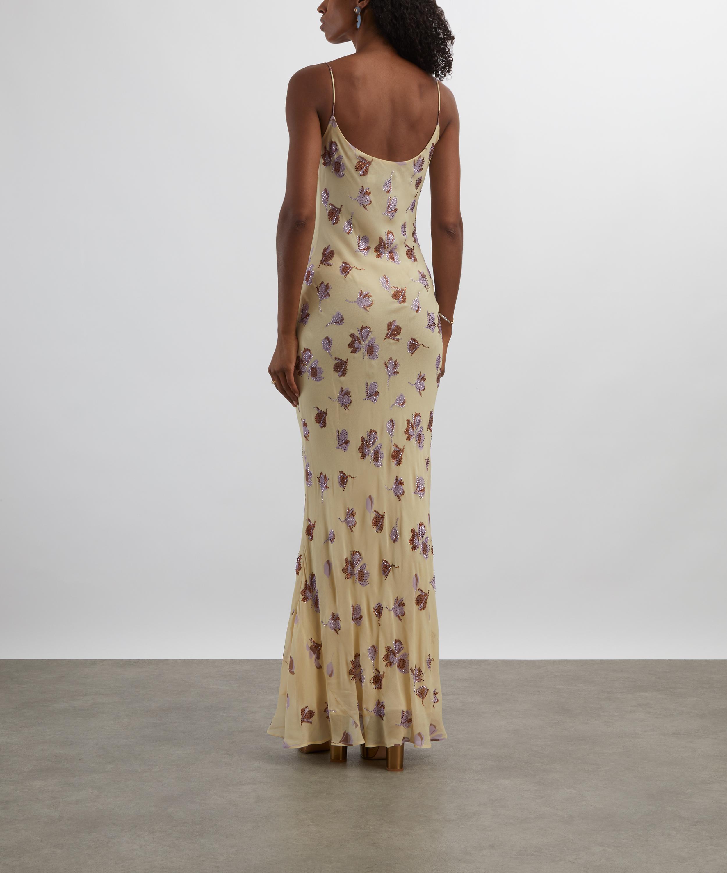 Self-Portrait - Yellow Floral Rhinestone Maxi Dress image number 3