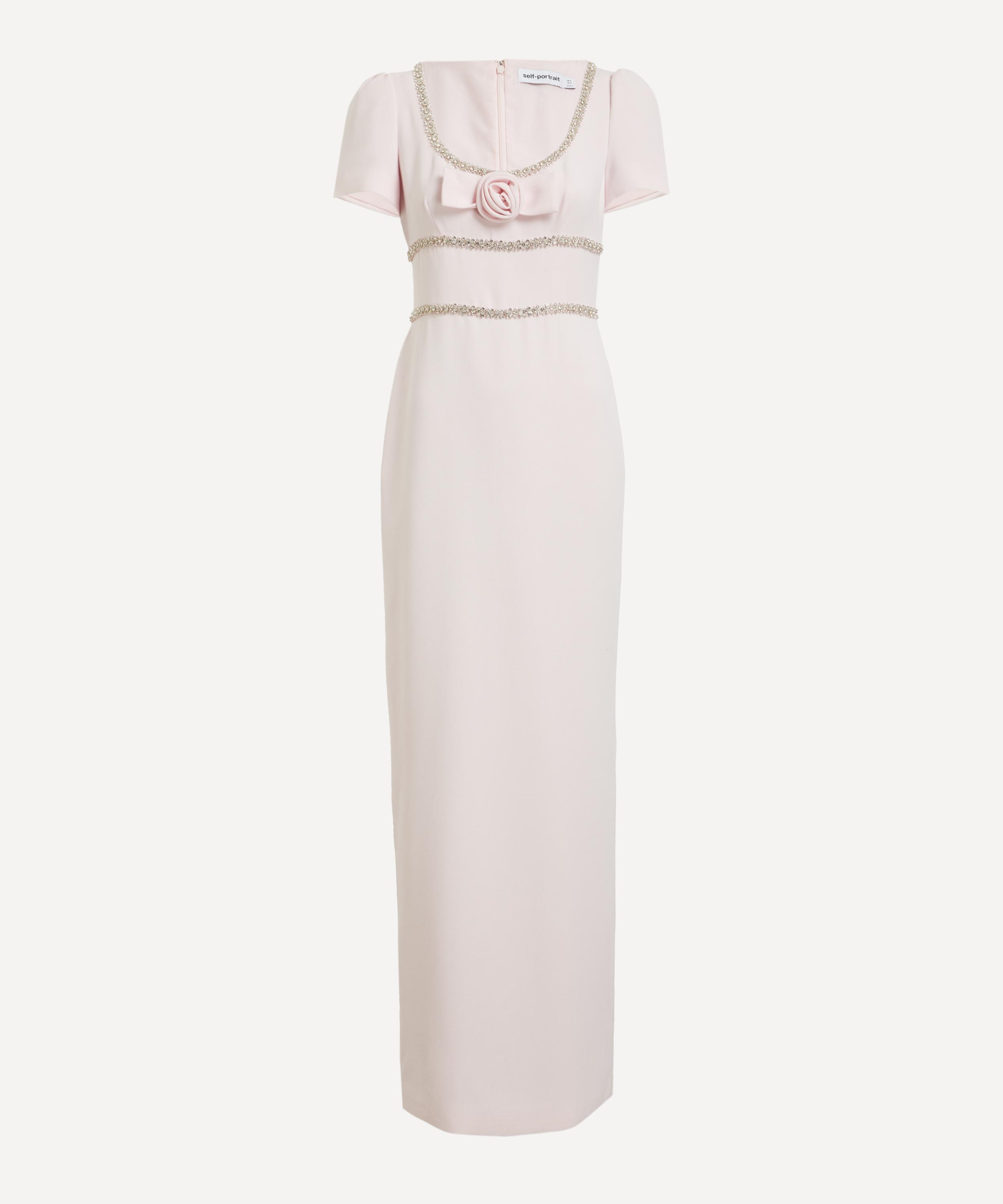 Self-Portrait - Pink Crepe Crystal Trim Maxi Dress image number 0