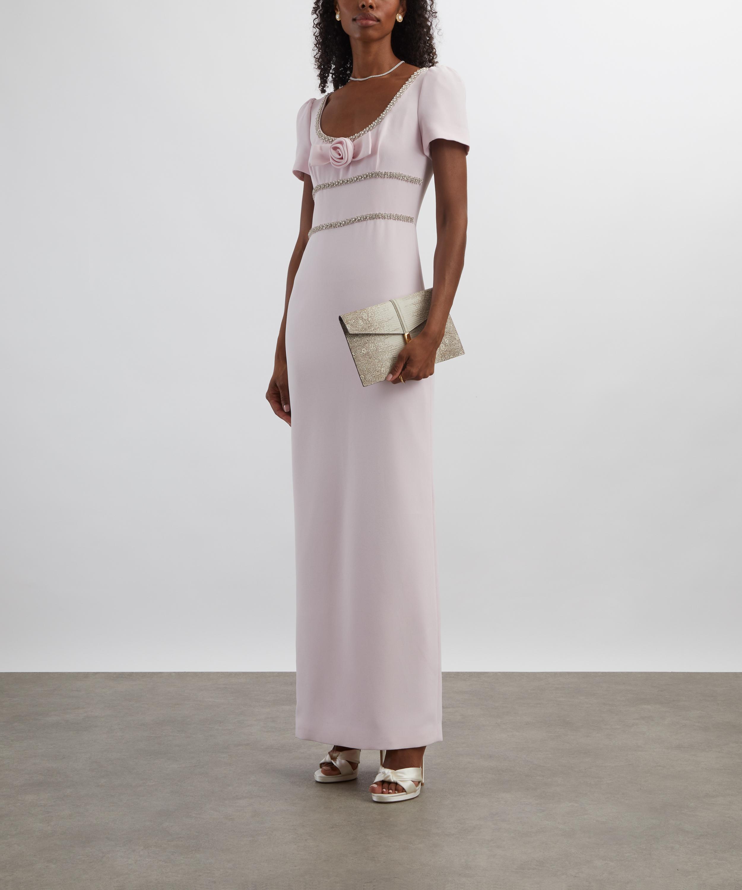 Self-Portrait - Pink Crepe Crystal Trim Maxi Dress image number 1