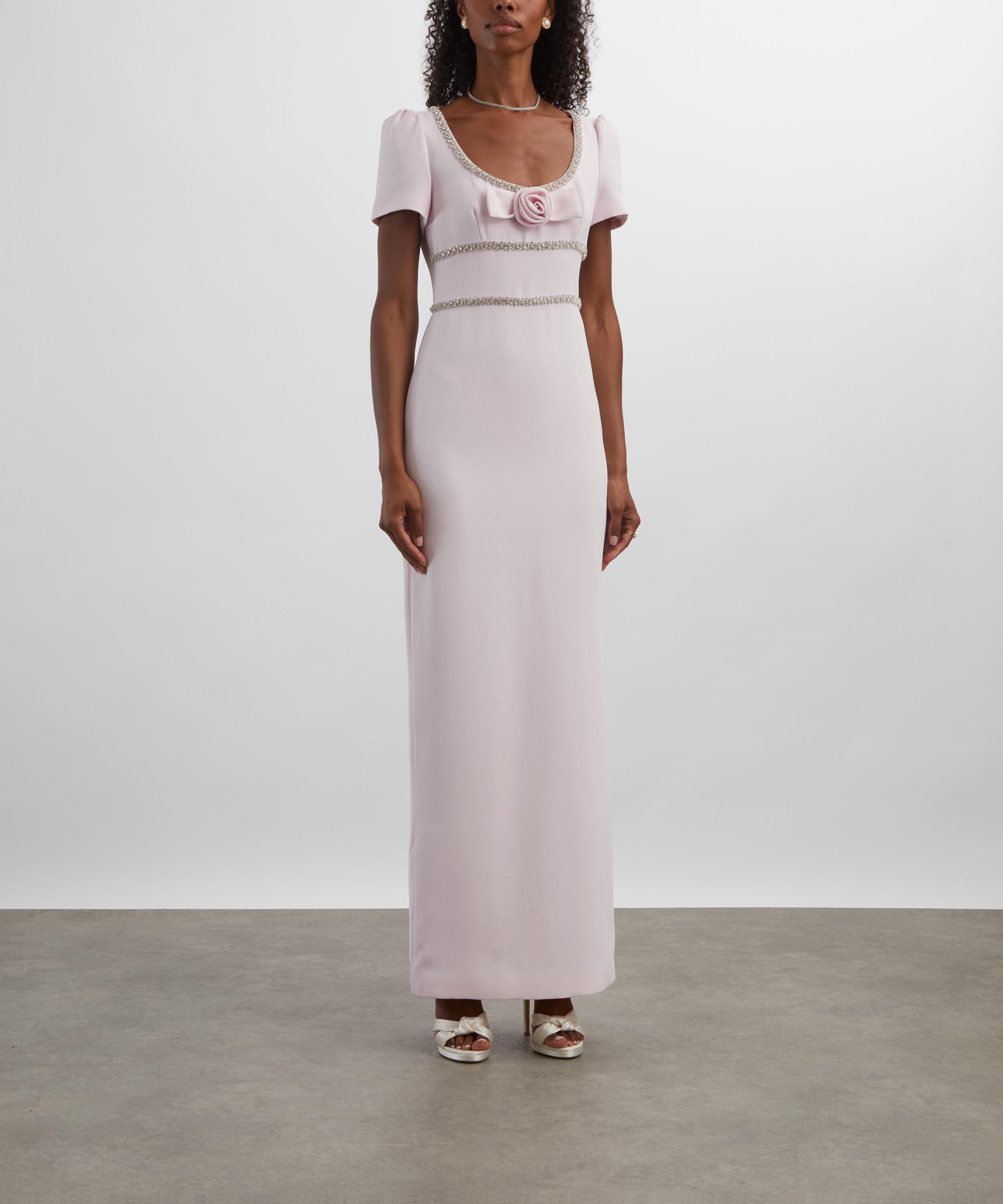Self-Portrait - Pink Crepe Crystal Trim Maxi Dress image number 2