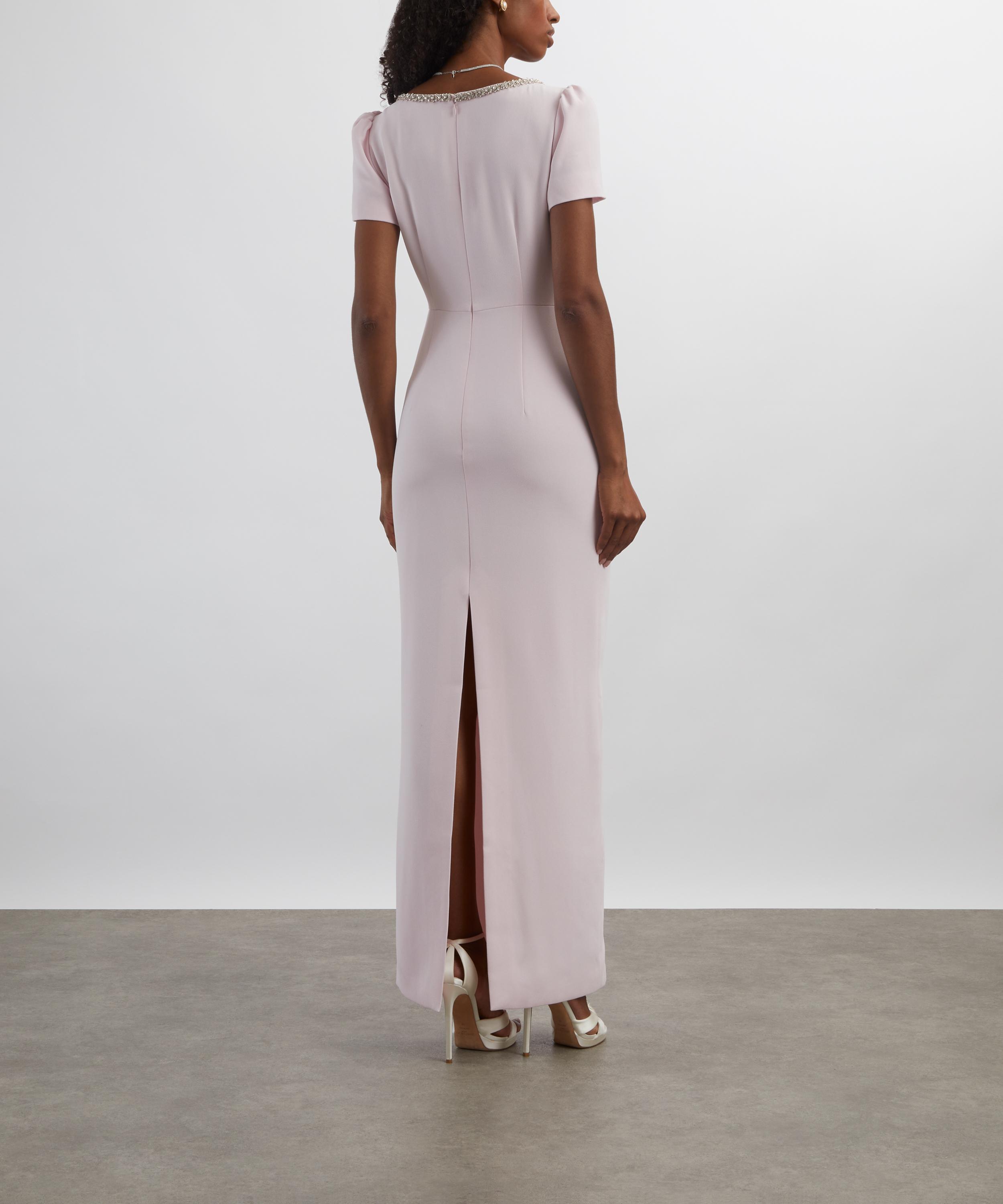 Self-Portrait - Pink Crepe Crystal Trim Maxi Dress image number 3