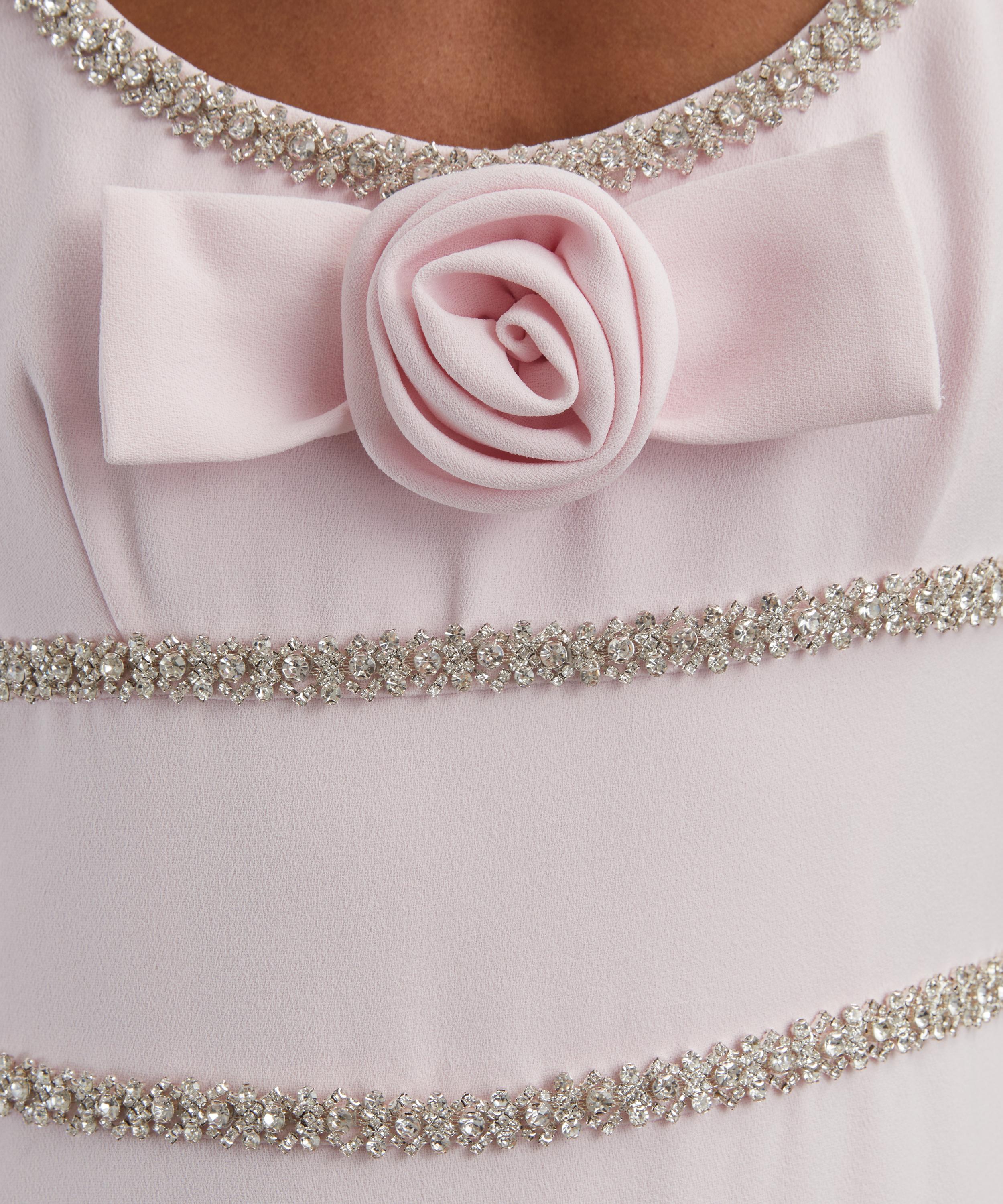 Self-Portrait - Pink Crepe Crystal Trim Maxi Dress image number 4