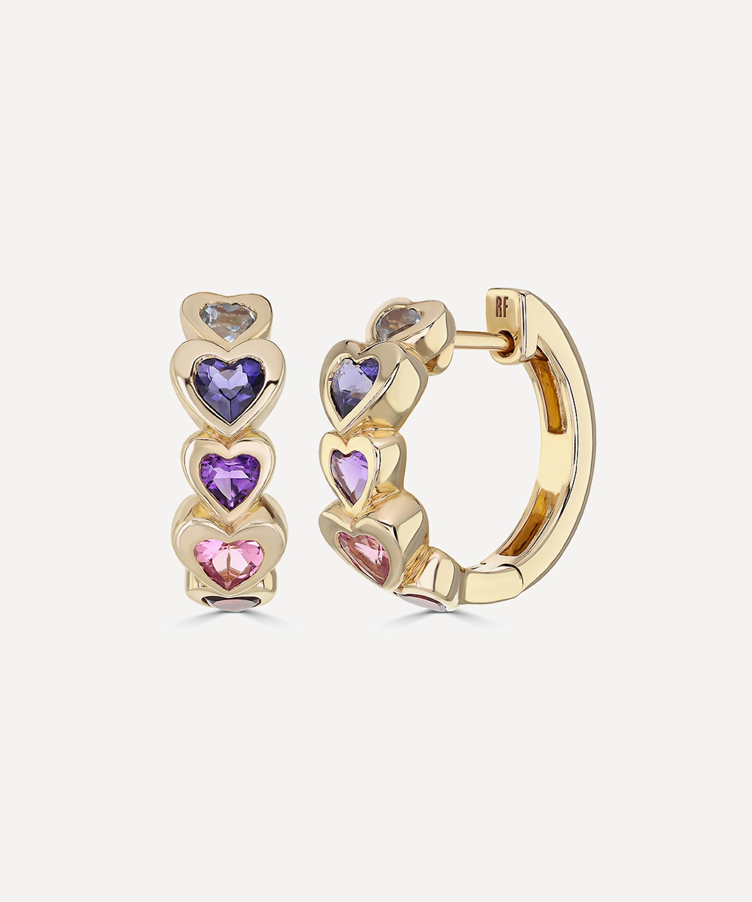 Roxanne First - 14ct Gold Heart Stack Hoop Earrings image number 0