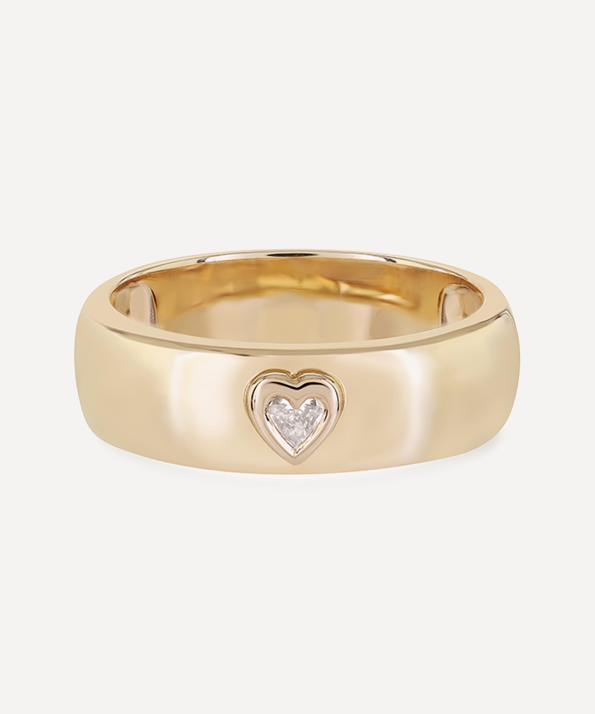 Roxanne First - 14ct Gold Heart Diamond Cigar Band Ring image number 0