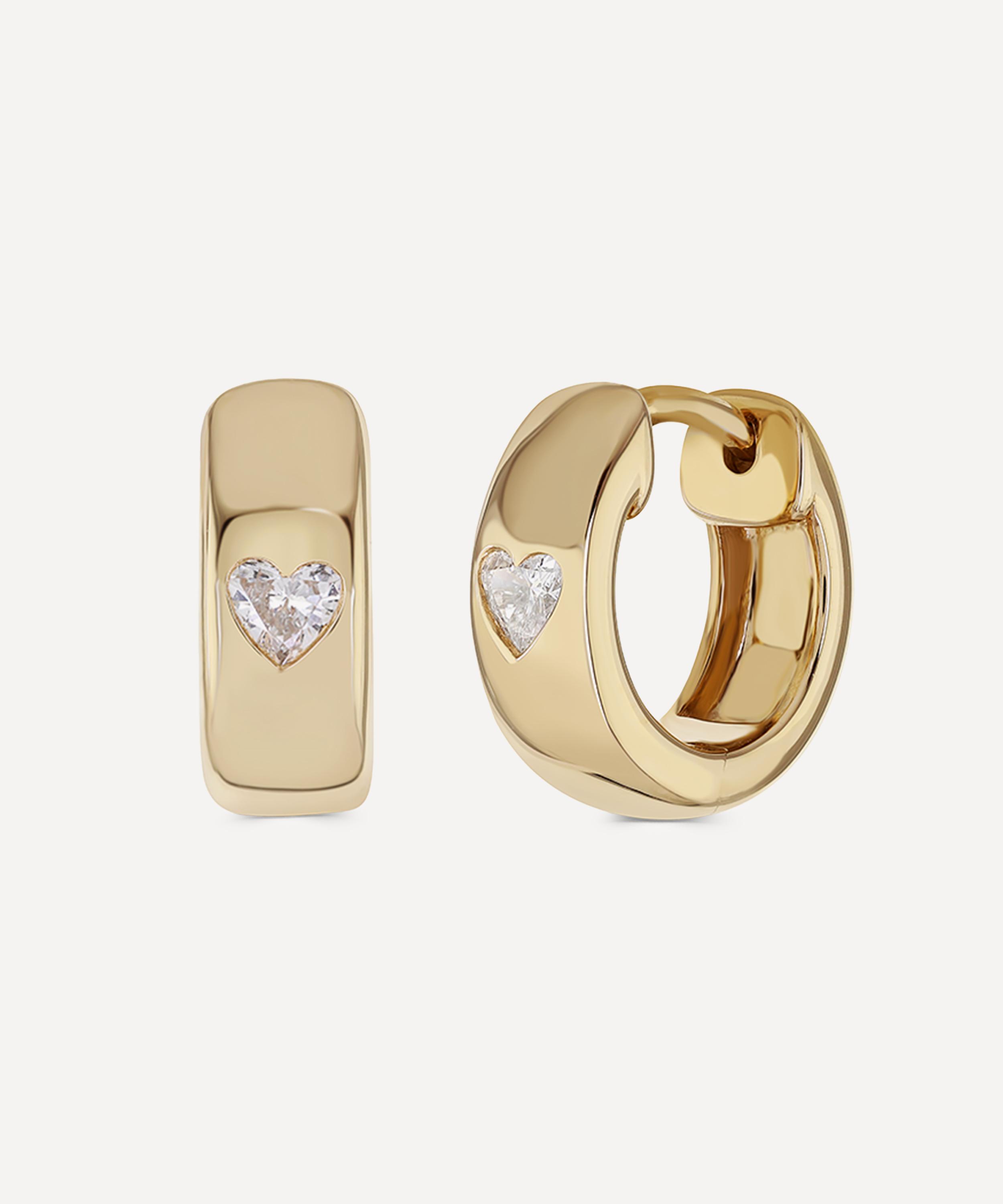 Roxanne First - 14ct Gold Diamond Everyday Heart Hoop Earrings