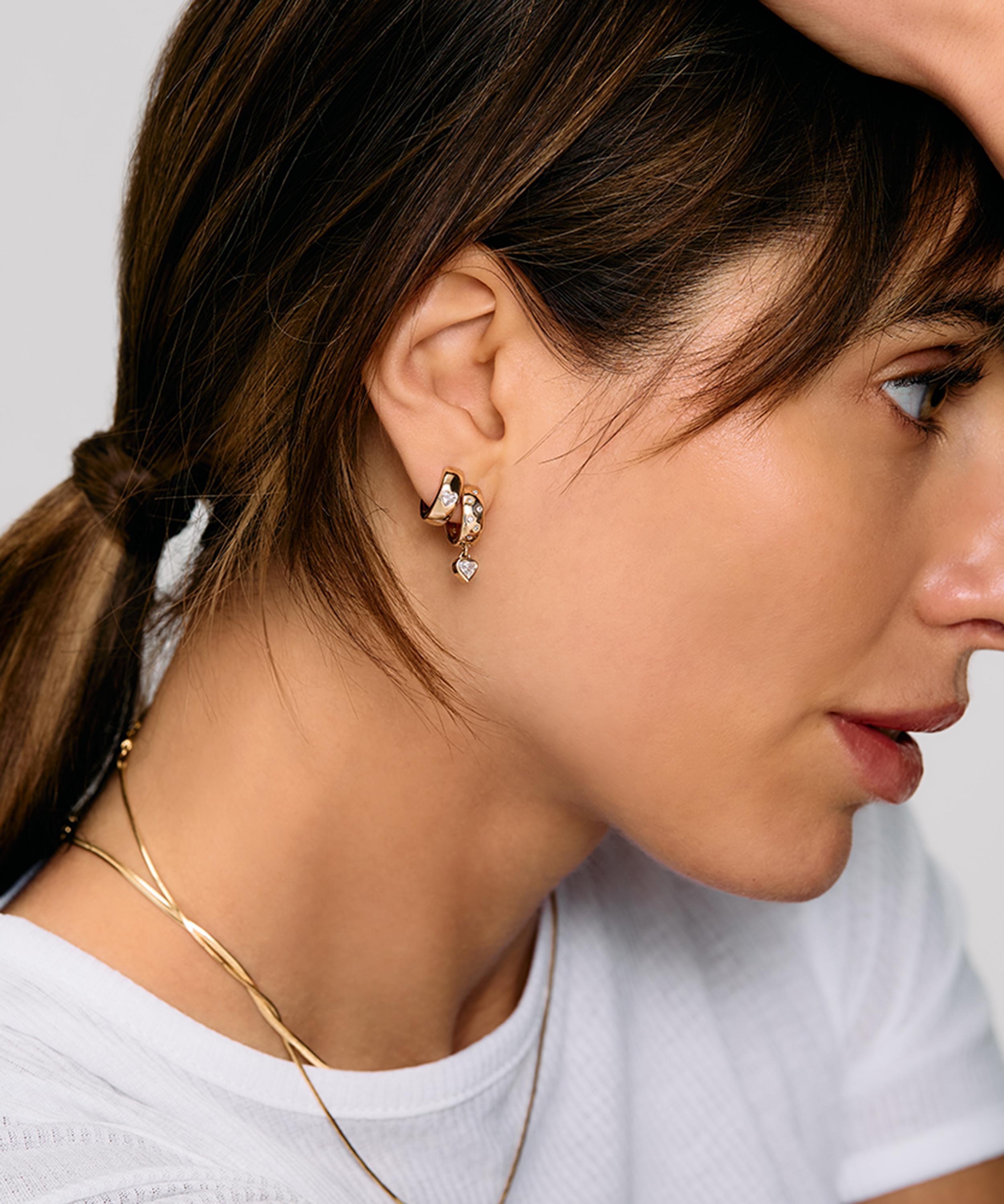 Roxanne First - 14ct Gold Diamond Everyday Heart Hoop Earrings image number 1