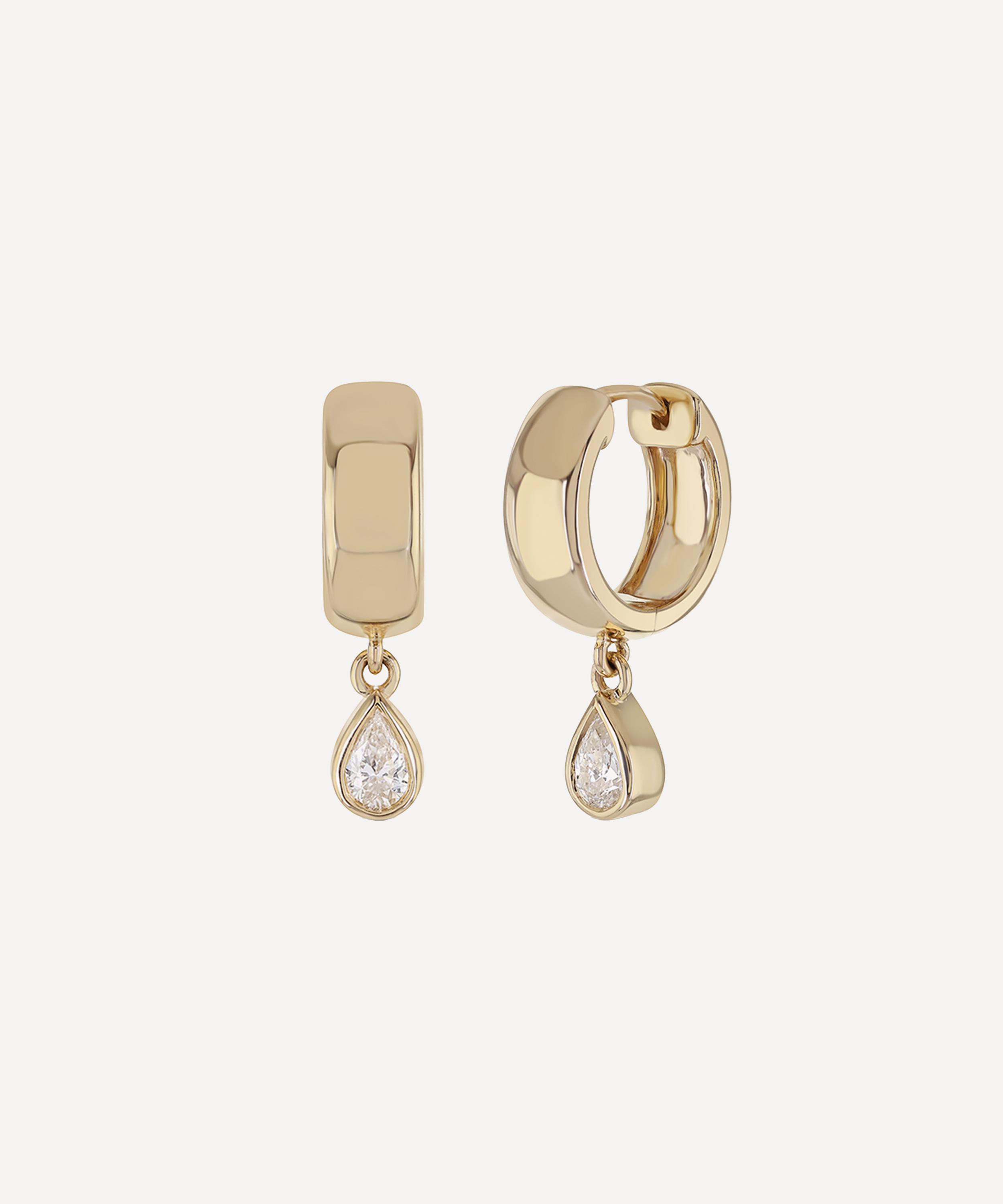 Roxanne First - 14ct Gold Diamond Everyday Pear Drop Hoop Earrings image number 0