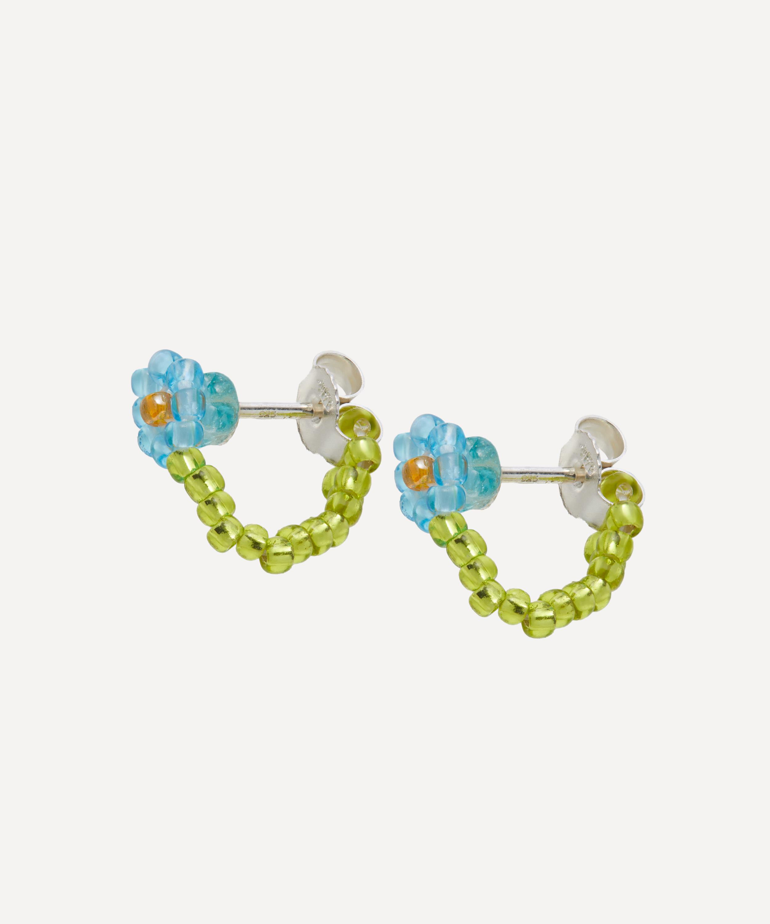 Pura Utz - Sterling Silver Blu Flor Beaded Huggie Hoop Earrings image number 1