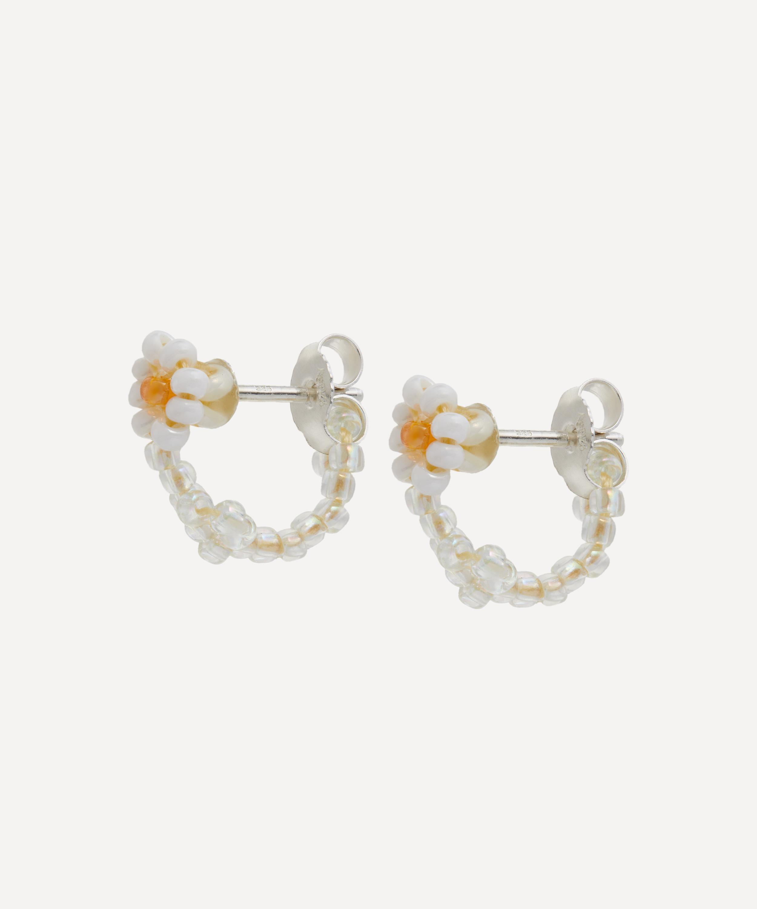 Pura Utz - Sterling Silver White Flor Beaded Huggie Hoop Earrings image number 1