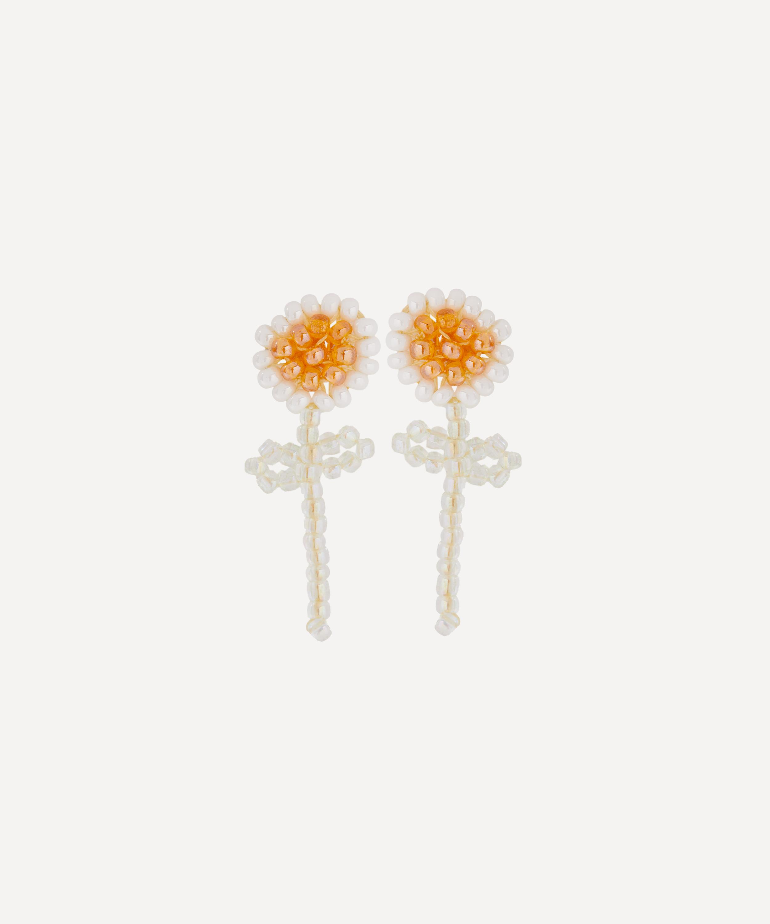 Pura Utz - Sterling Silver Daisy Stick Beaded Stud Earrings