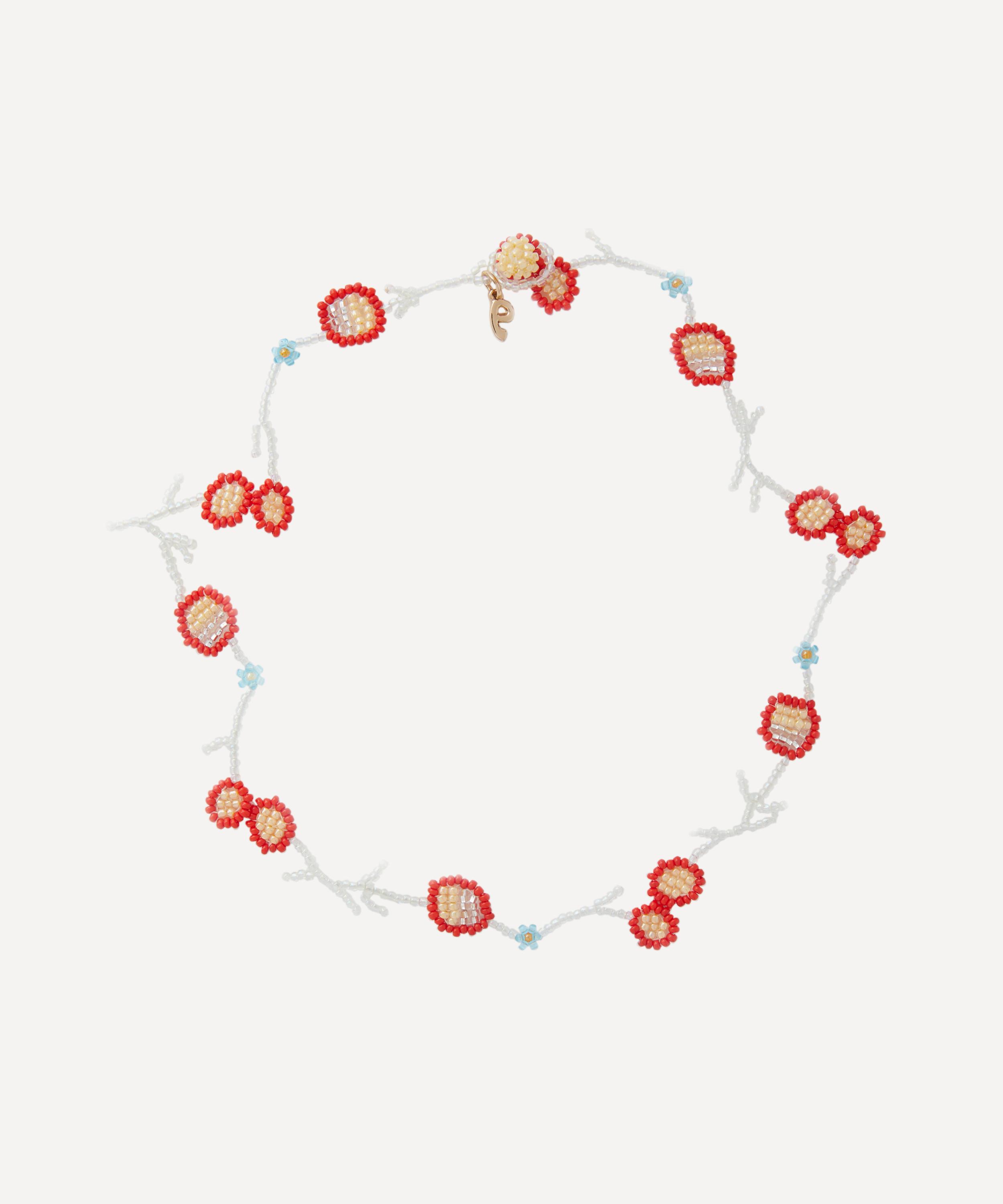 Pura Utz - Red Flor Floral Beaded Necklace