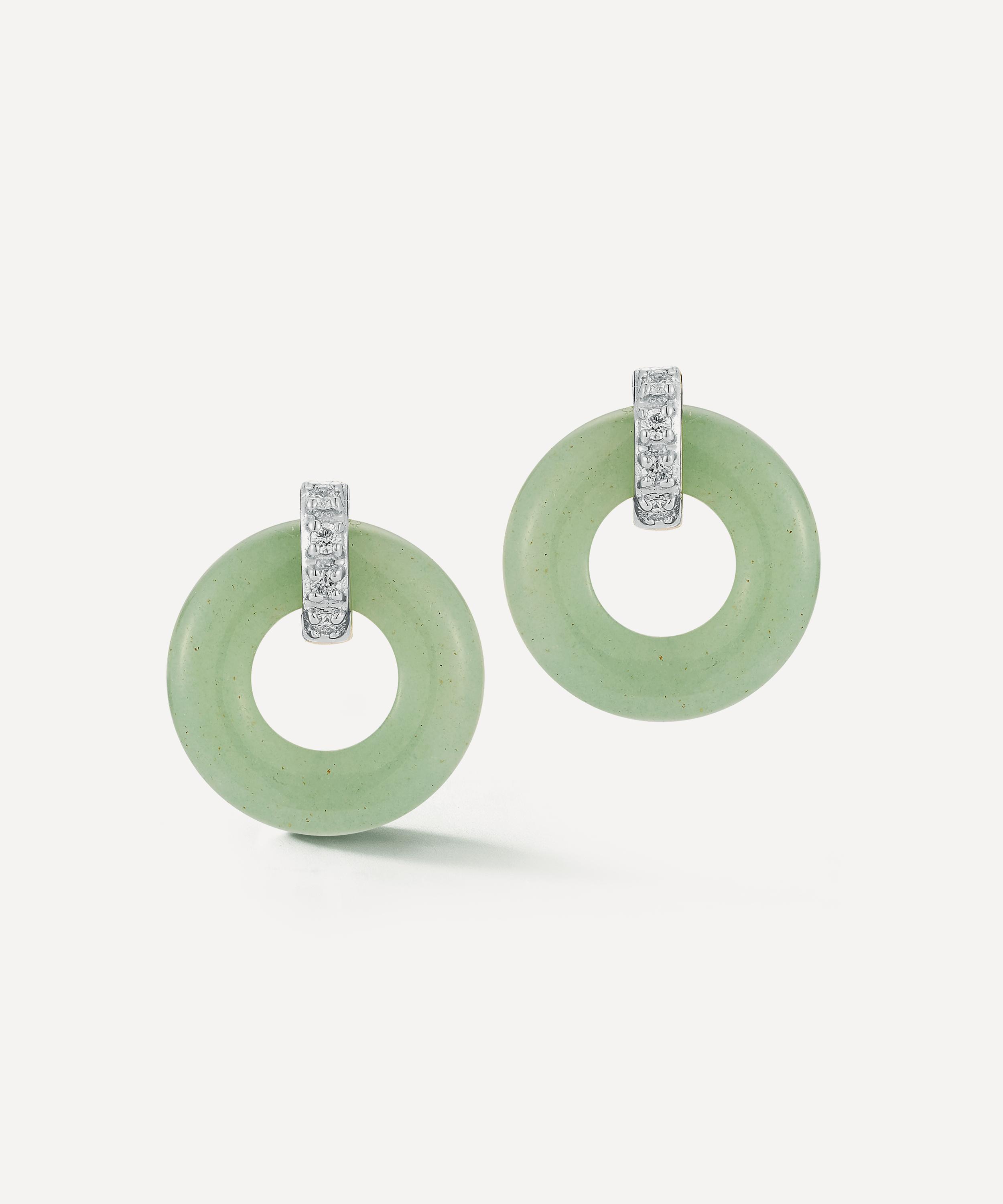 Mateo - 14ct Gold Jade Donut and Diamond Door Knocker Stud Earrings image number 0
