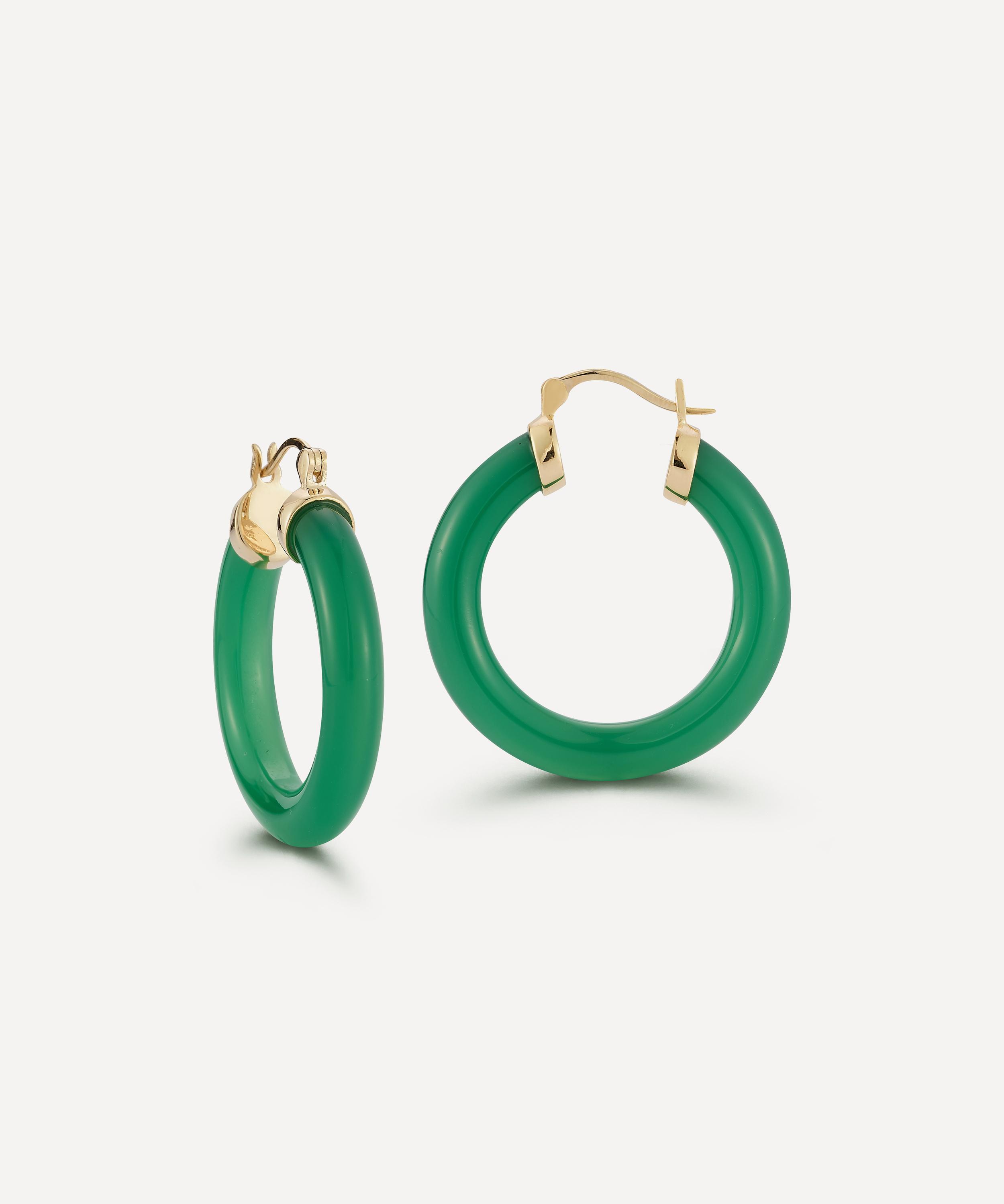 Mateo - 14ct Gold Green Chalcedony Hoop Earrings image number 0