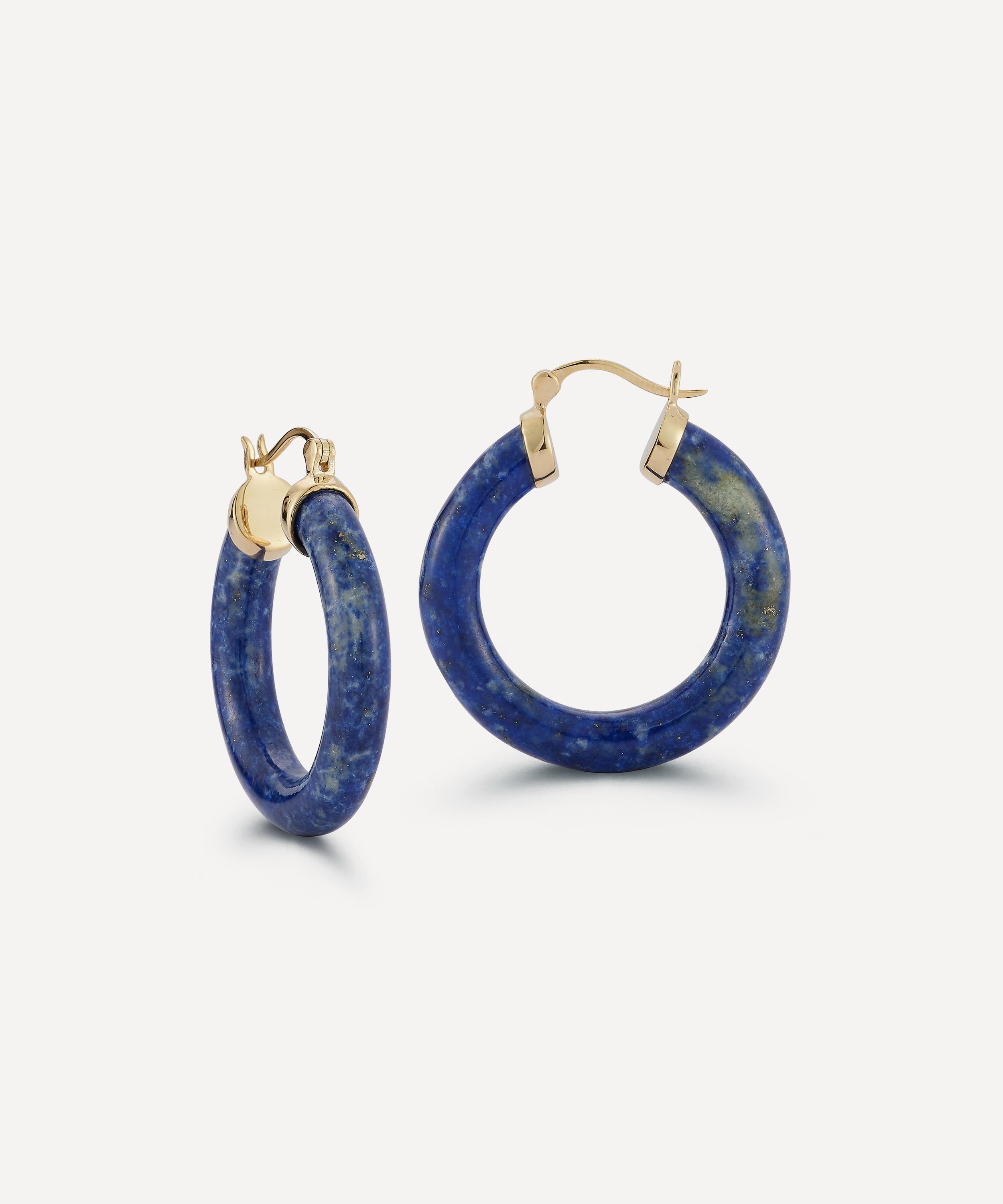 Mateo - 14ct Gold Lapis Lazuli Hoop Earrings image number 0