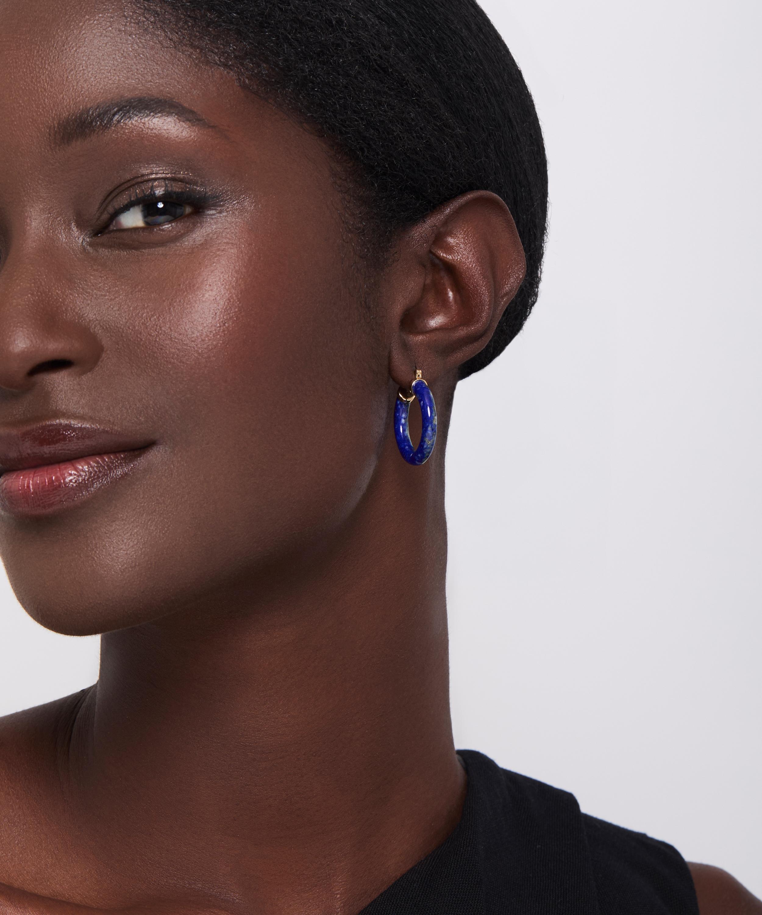 Mateo - 14ct Gold Lapis Lazuli Hoop Earrings image number 1