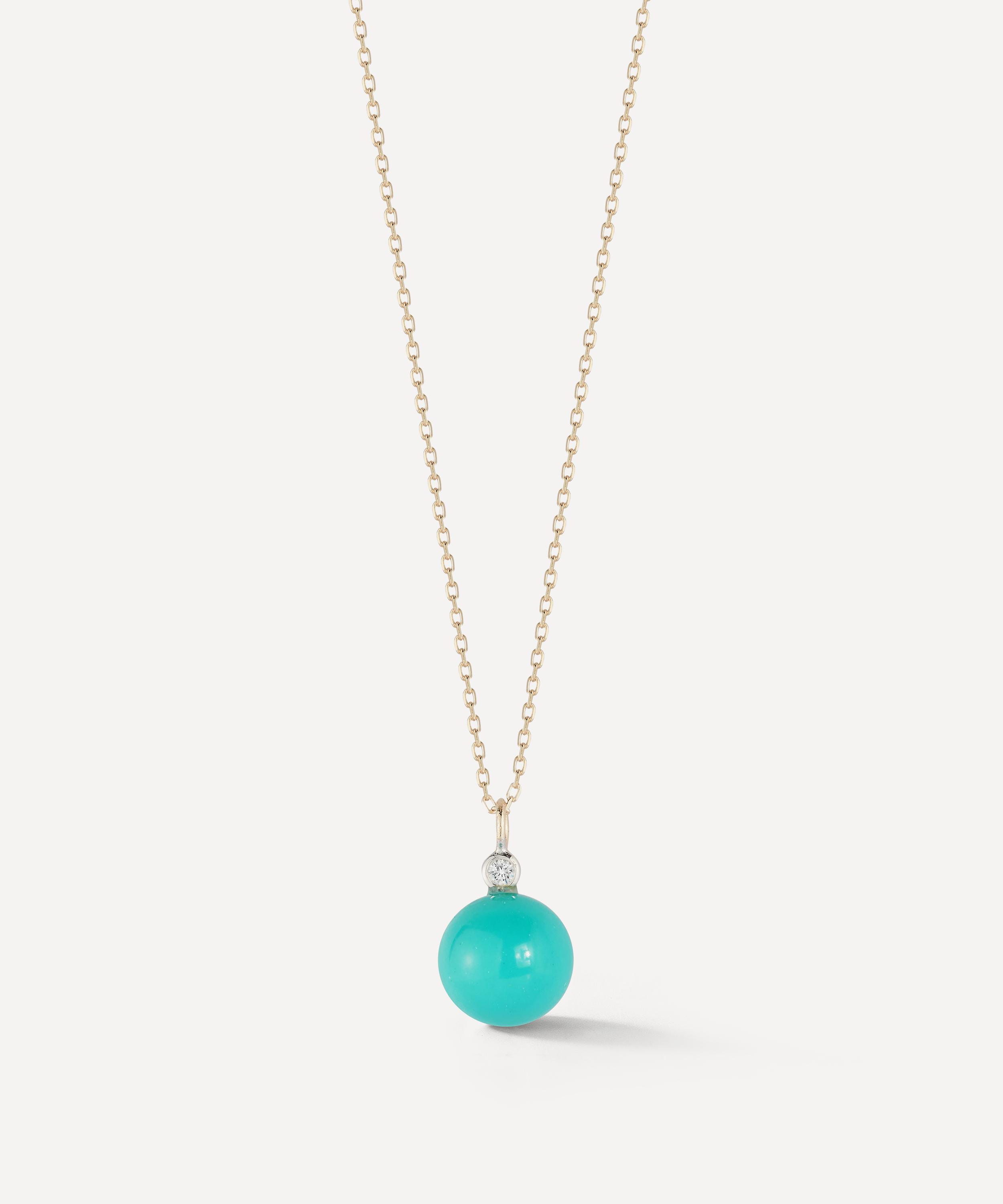 Mateo - 14ct Gold Turquoise and Diamond Dot Pendant Necklace image number 0