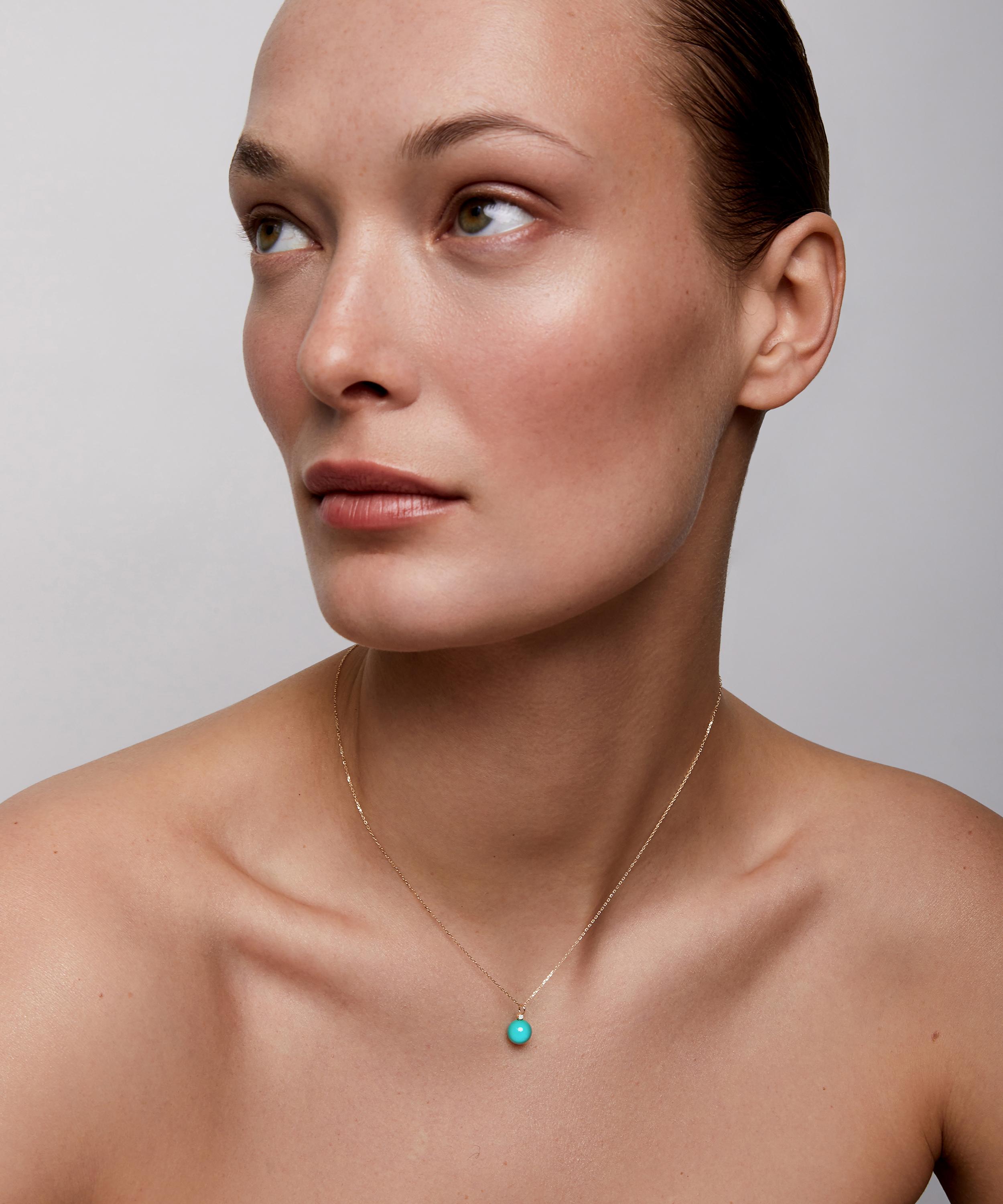 Mateo - 14ct Gold Turquoise and Diamond Dot Pendant Necklace image number 1