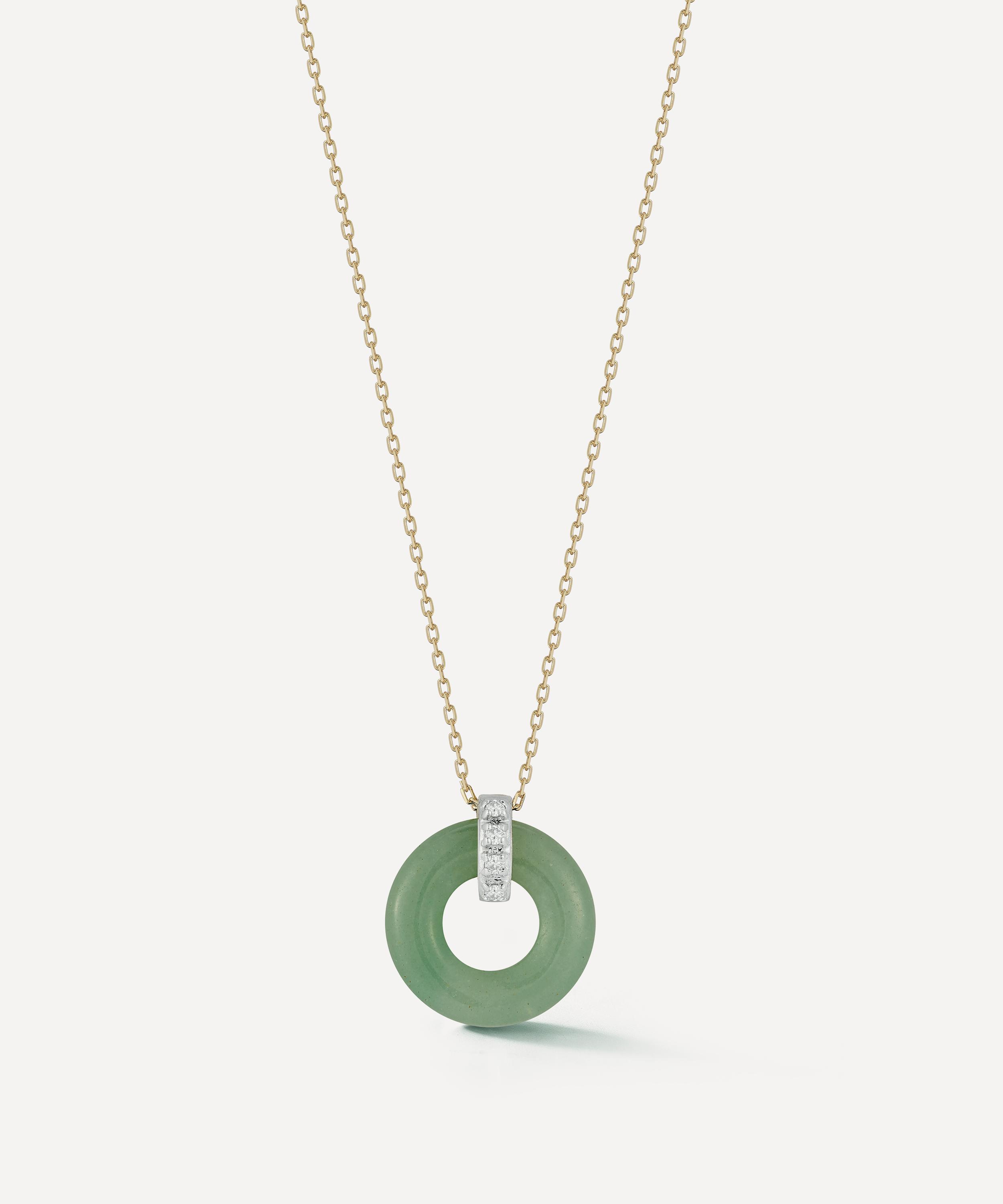 Mateo - 14ct Gold Jade Donut and Diamond Door Knocker Pendant Necklace