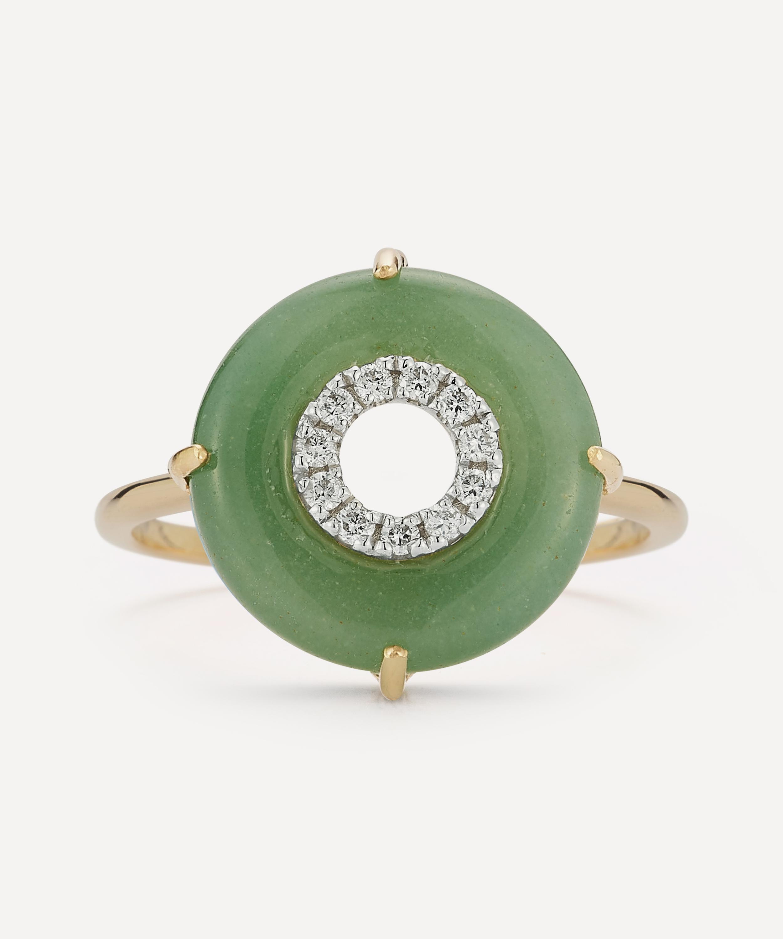 Mateo - 14ct Gold Jade and Diamond Donut Ring image number 0
