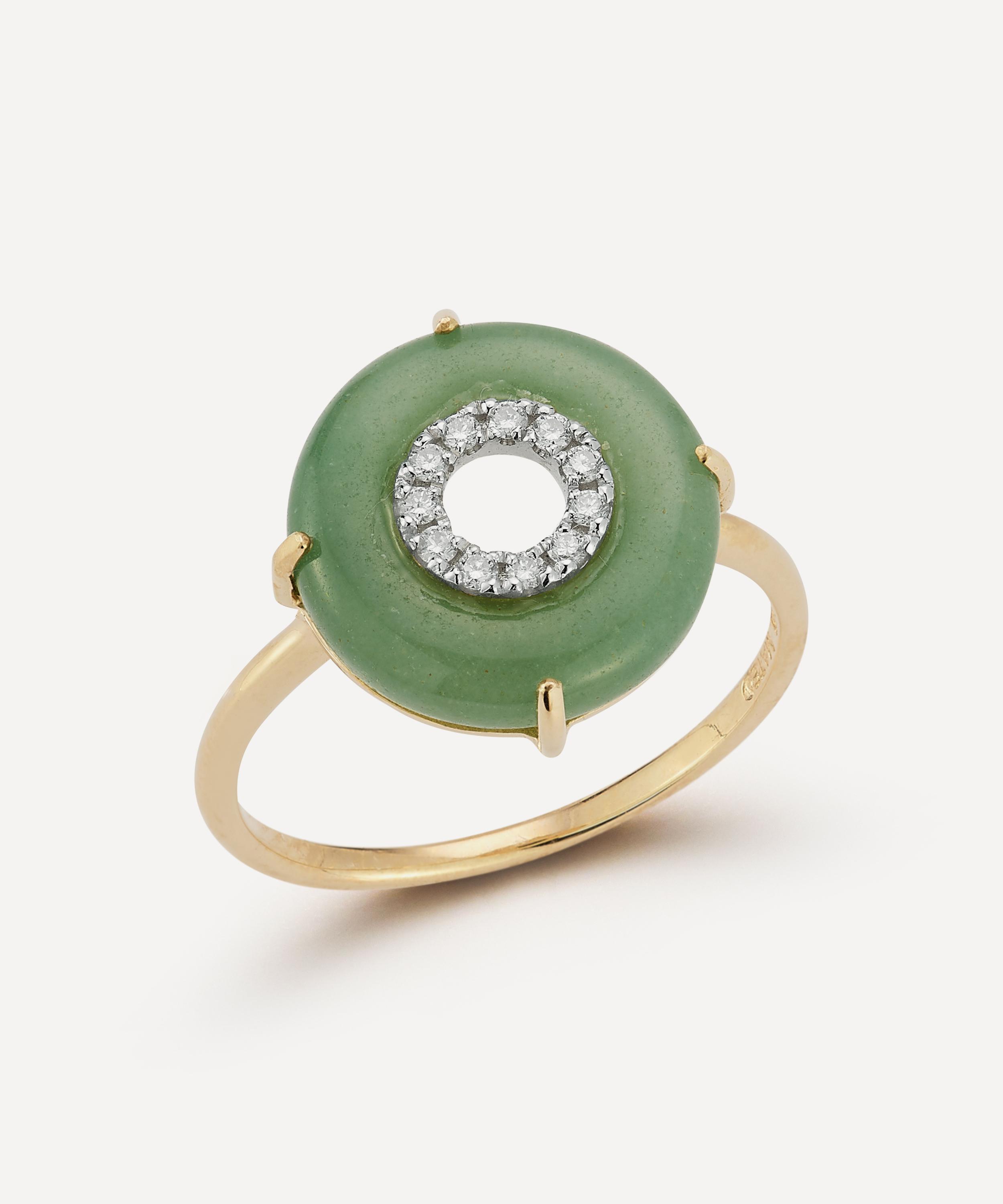 Mateo - 14ct Gold Jade and Diamond Donut Ring image number 1