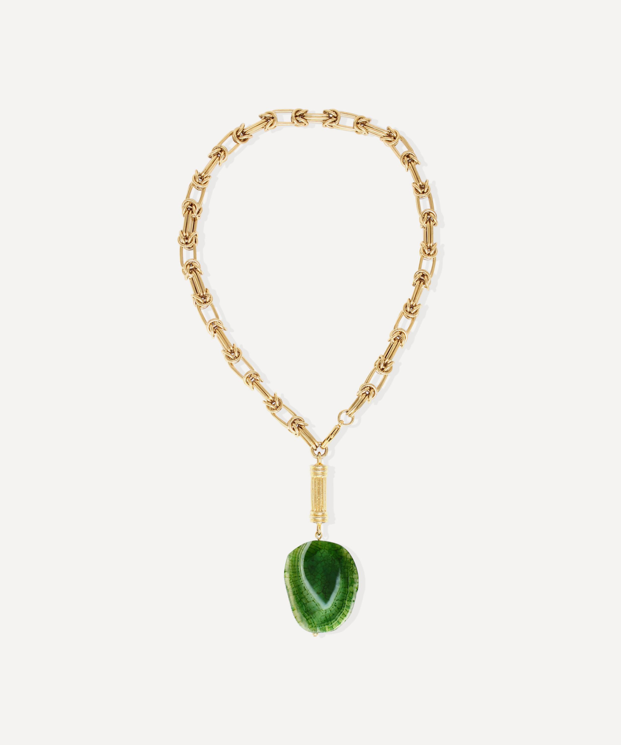 By Alona - 18ct Gold-Plated Alexandria Green Agate Lariat Necklace image number 0