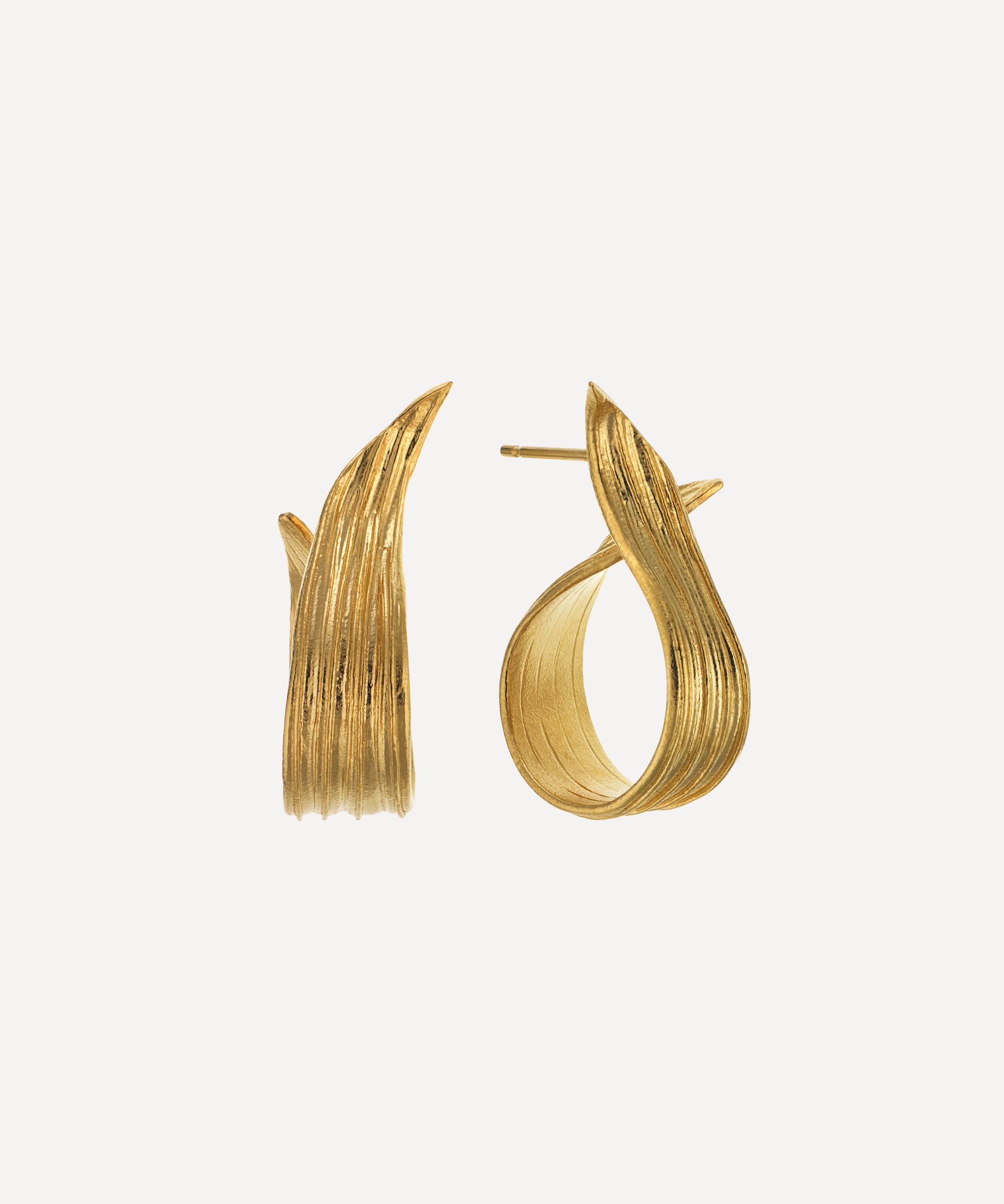 Alex Monroe - 22ct Gold-Plated Wrapped Ribwort Plantain Leaf Twist Drop Earrings image number 0