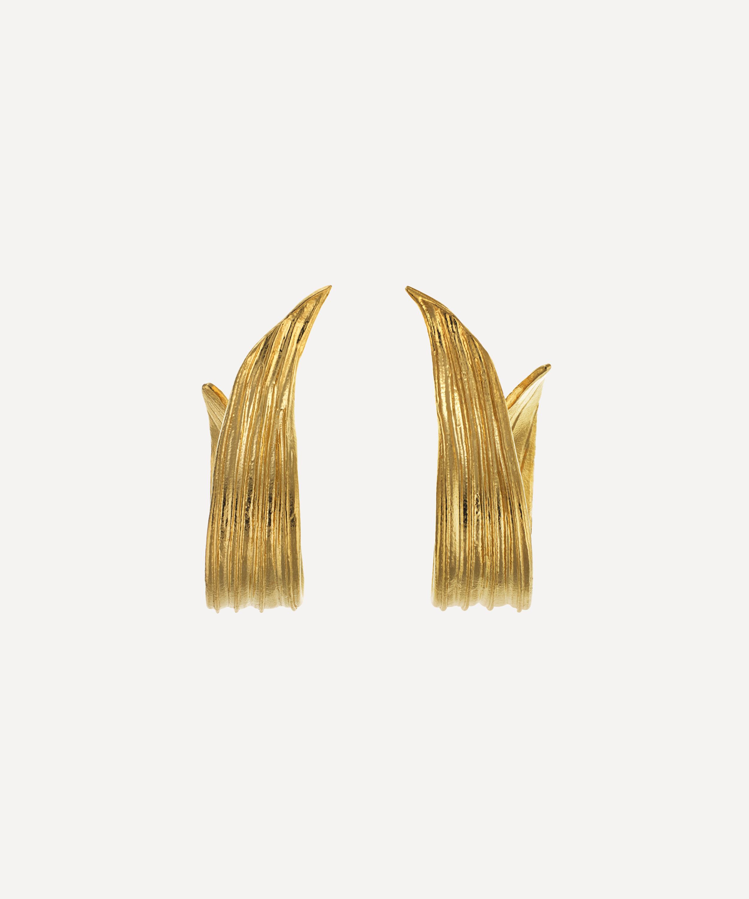 Alex Monroe - 22ct Gold-Plated Wrapped Ribwort Plantain Leaf Twist Drop Earrings image number 2