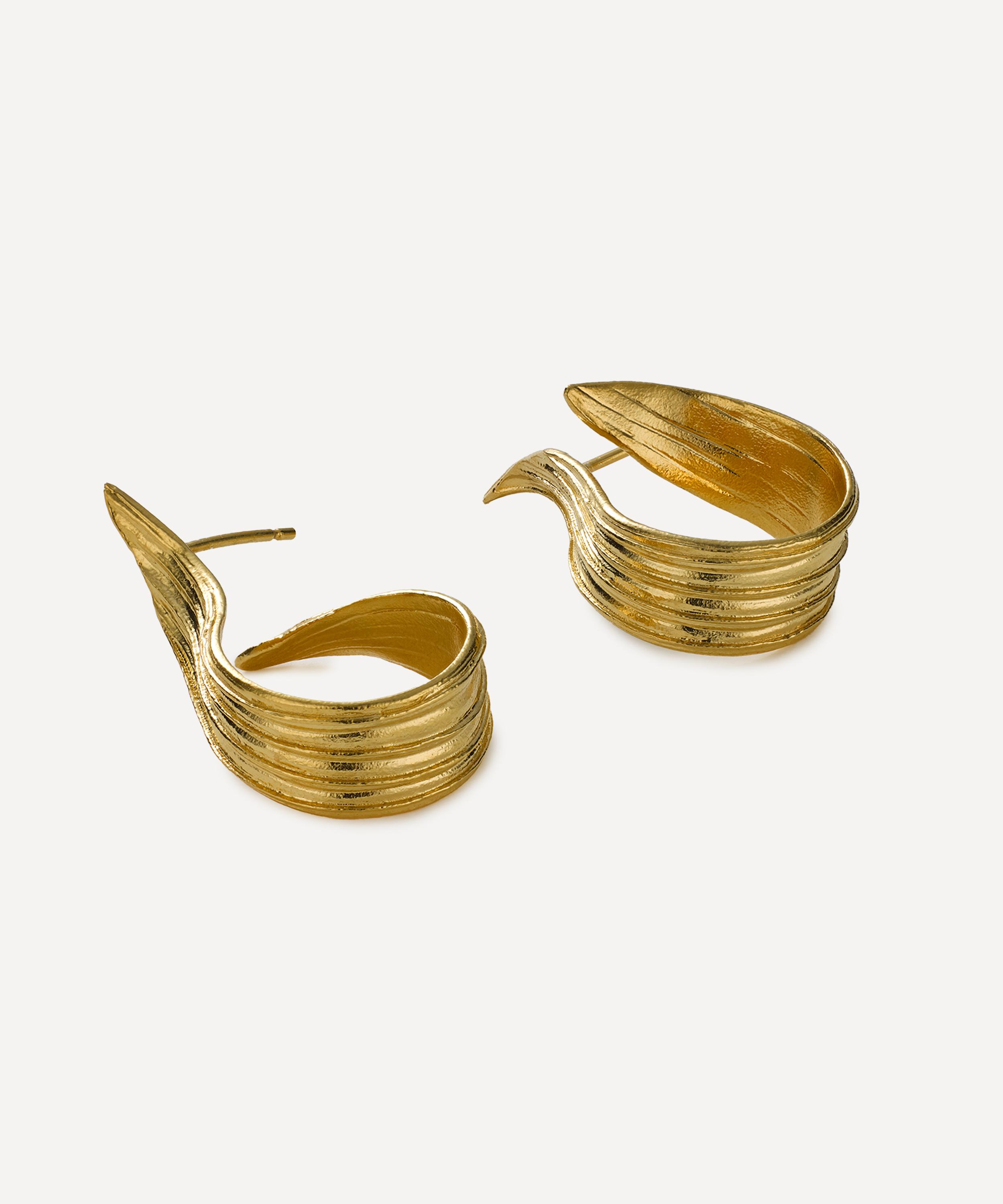 Alex Monroe - 22ct Gold-Plated Wrapped Ribwort Plantain Leaf Twist Drop Earrings image number 3