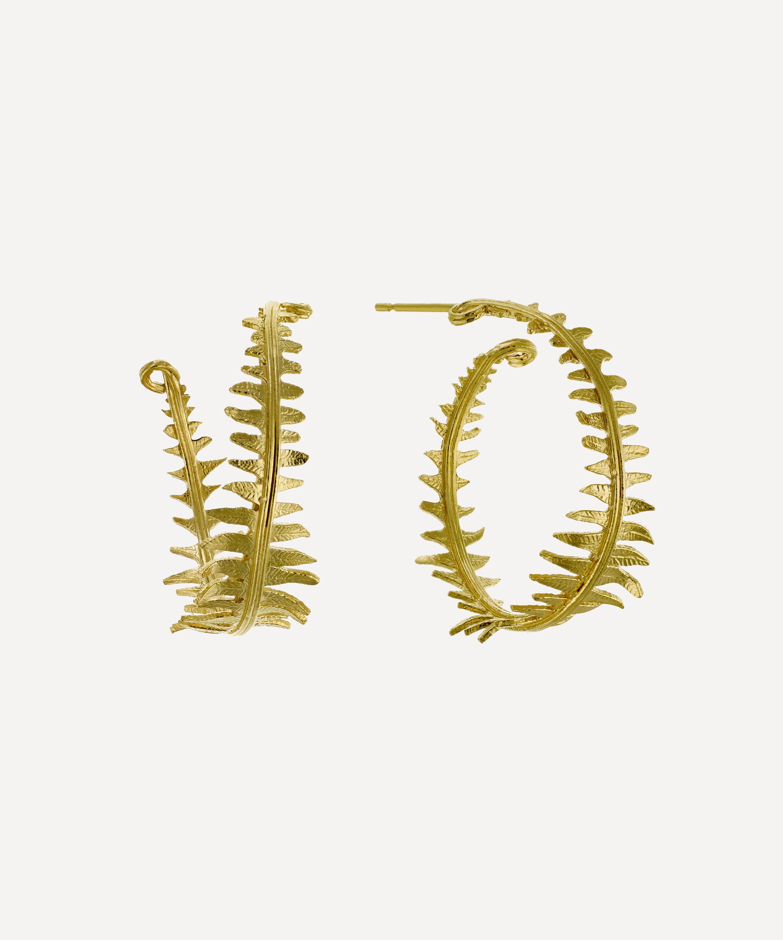 Alex Monroe - 22ct Gold-Plated Fern Hoop Earrings image number 0