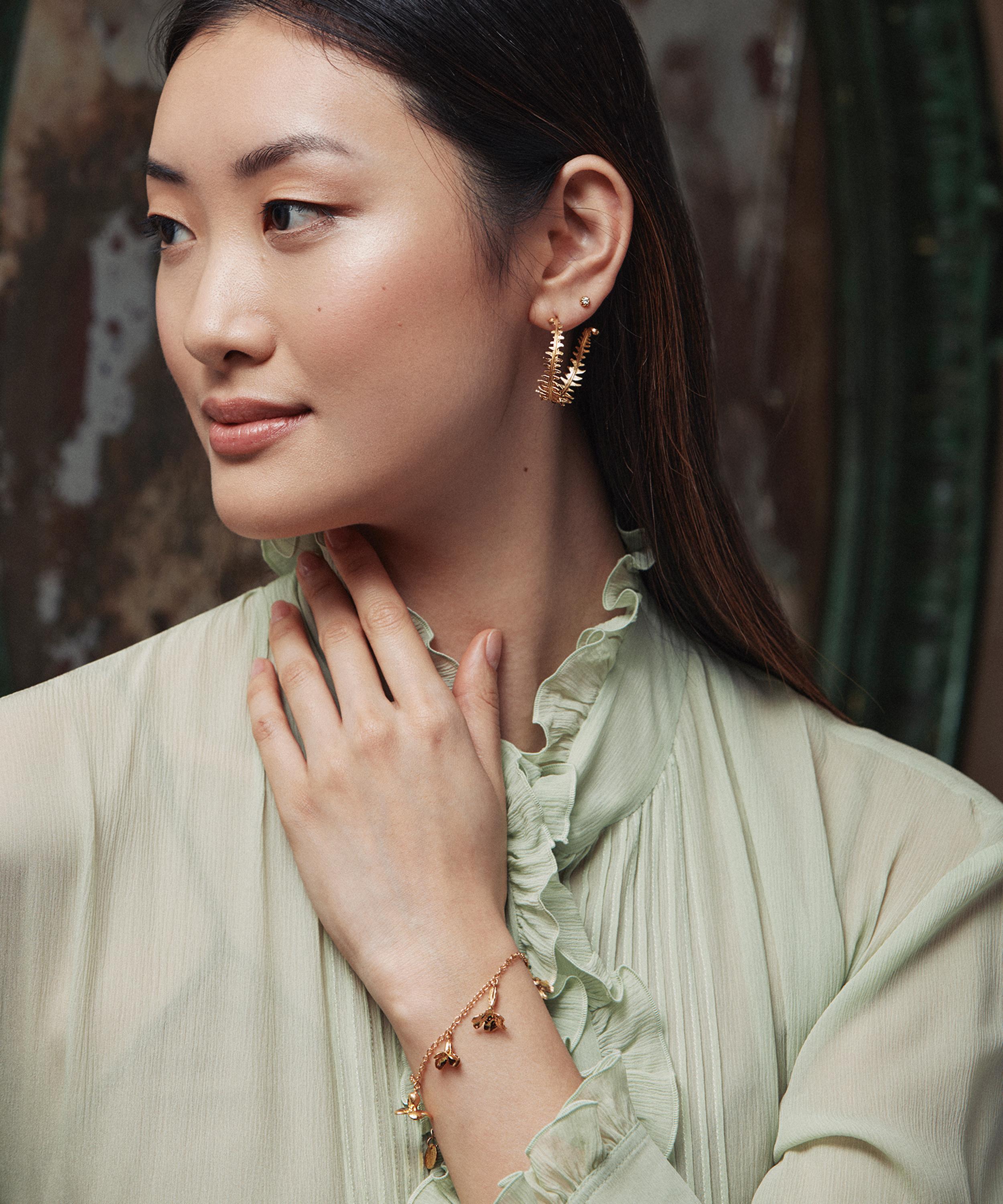 Alex Monroe - 22ct Gold-Plated Fern Hoop Earrings image number 1