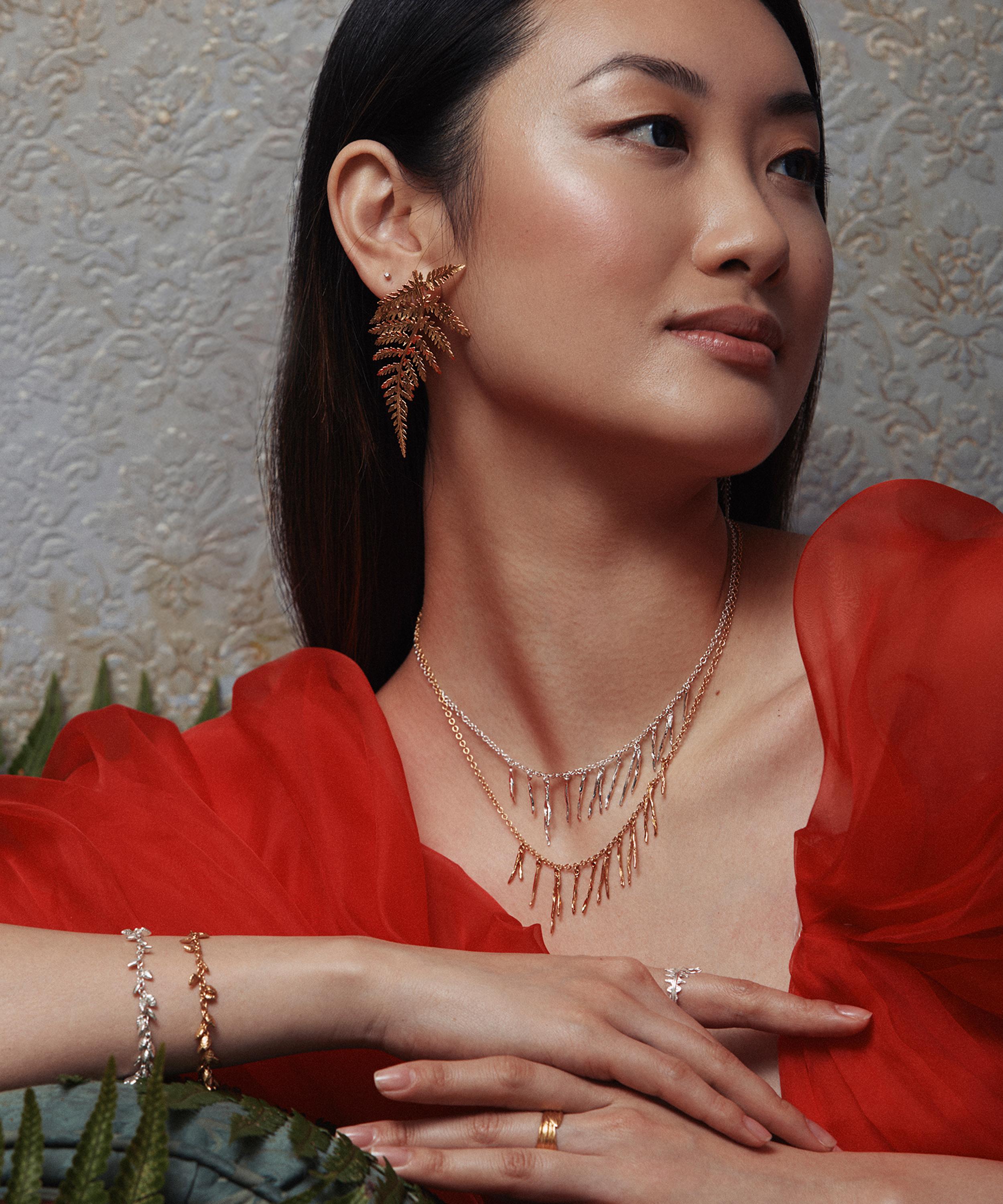 Alex Monroe - 22ct Gold-Plated Scattered Pine Needle Necklace image number 1