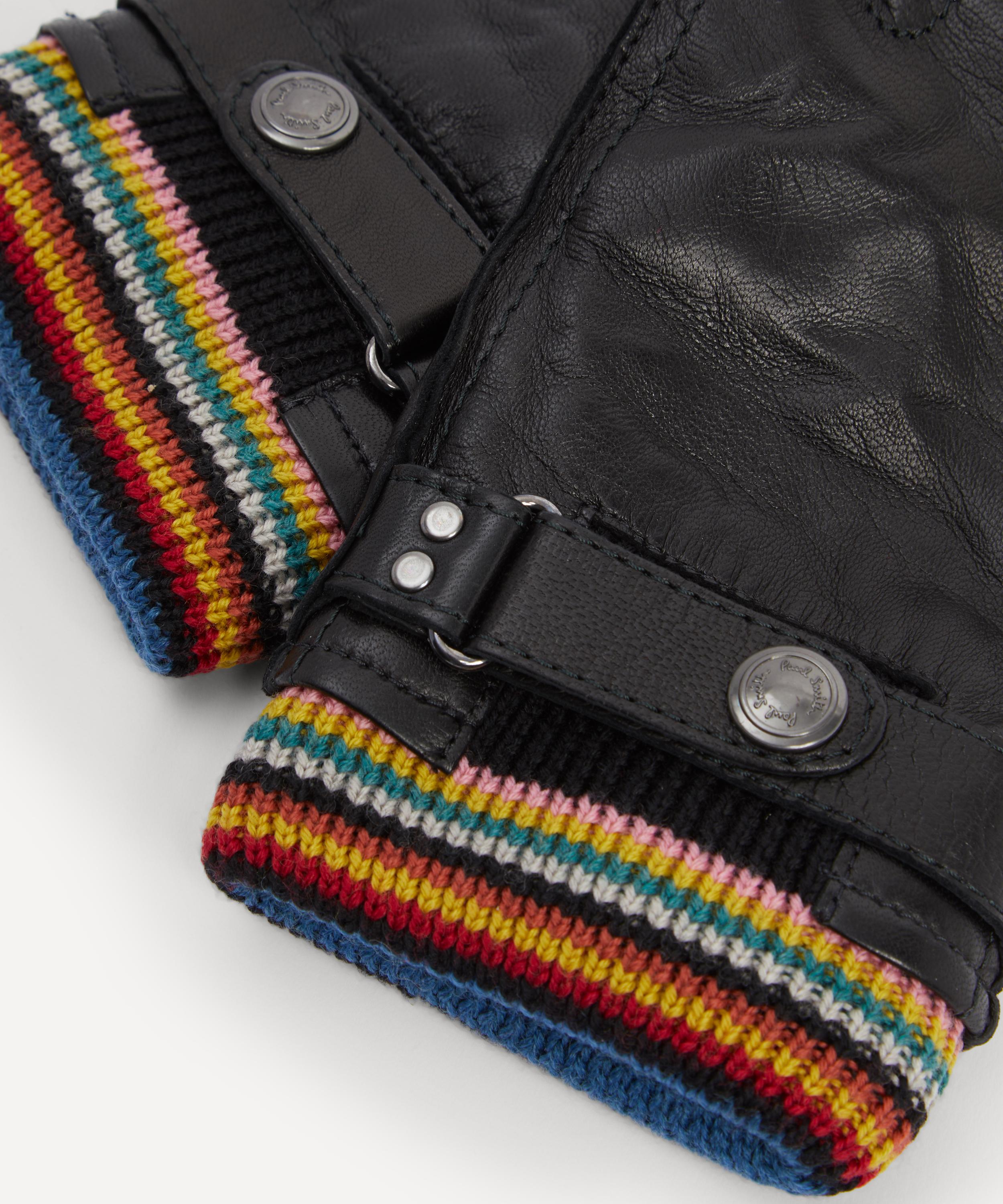 Paul Smith - Leather Signature Stripe Cuff Gloves image number 2