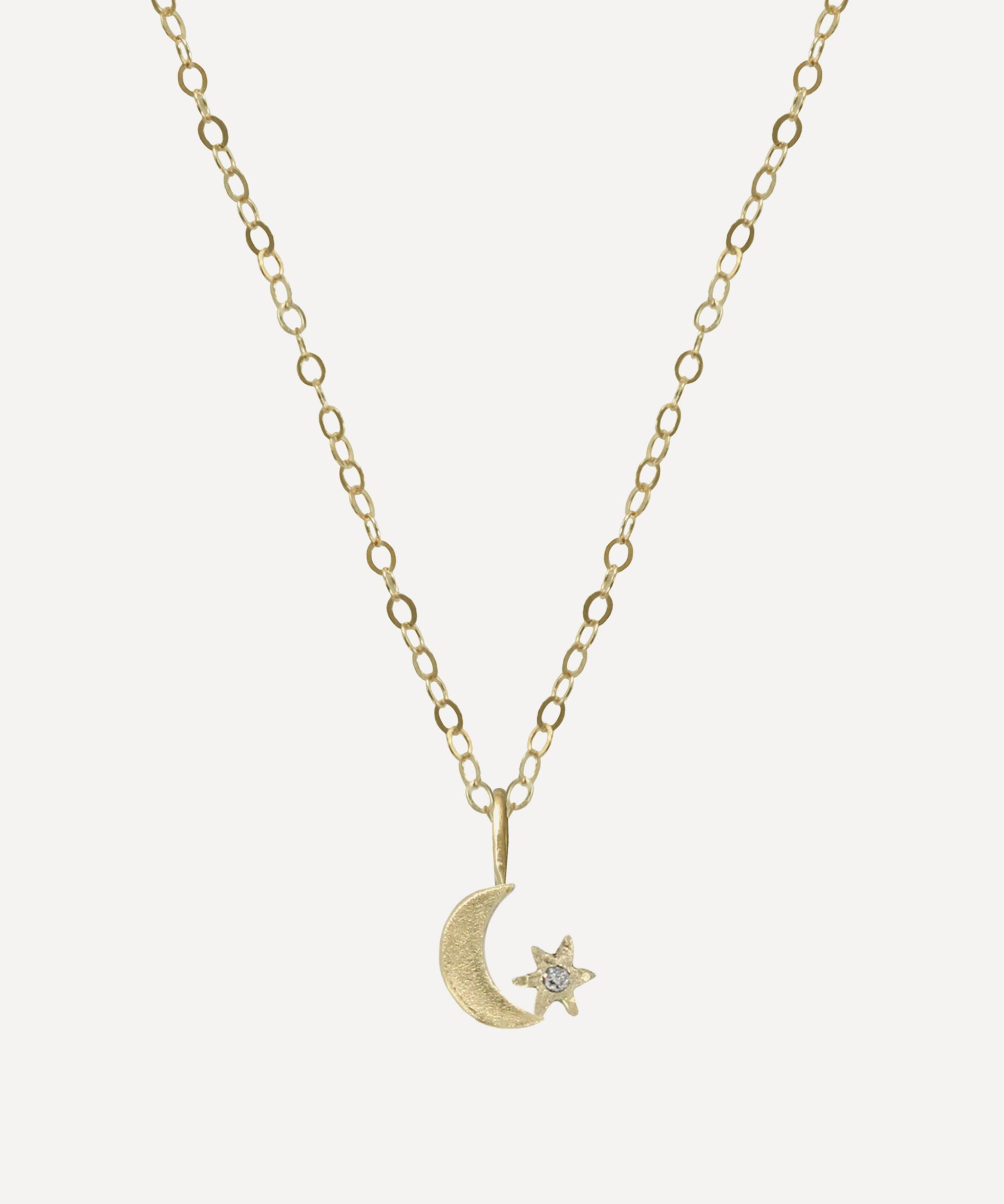 Acanthus - 14ct Gold Amulet Crescent Star Pendant Necklace image number 0