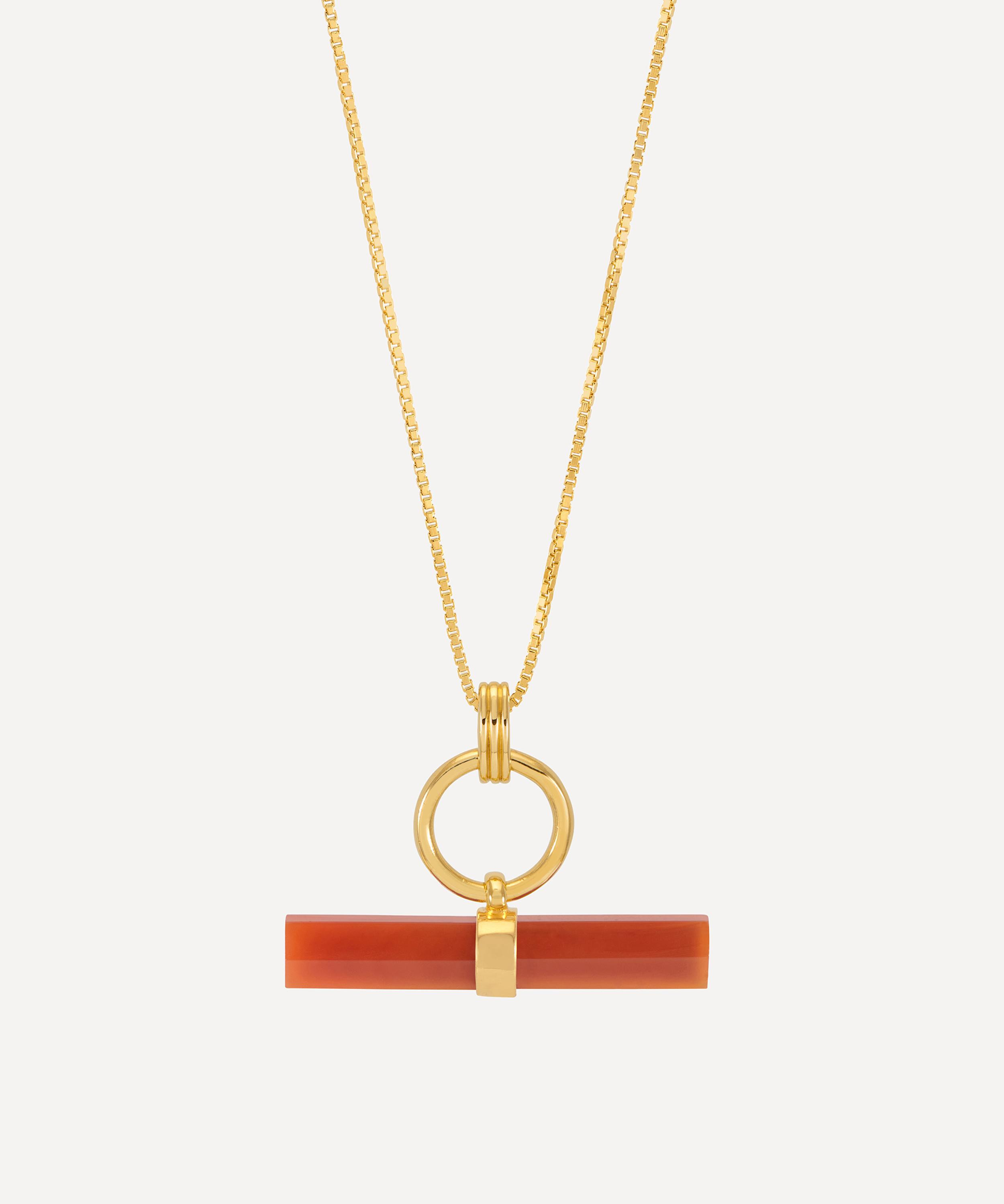 Rachel Jackson - 18ct Gold-Plated Vitality Carnelian T-Bar Pendant Necklace