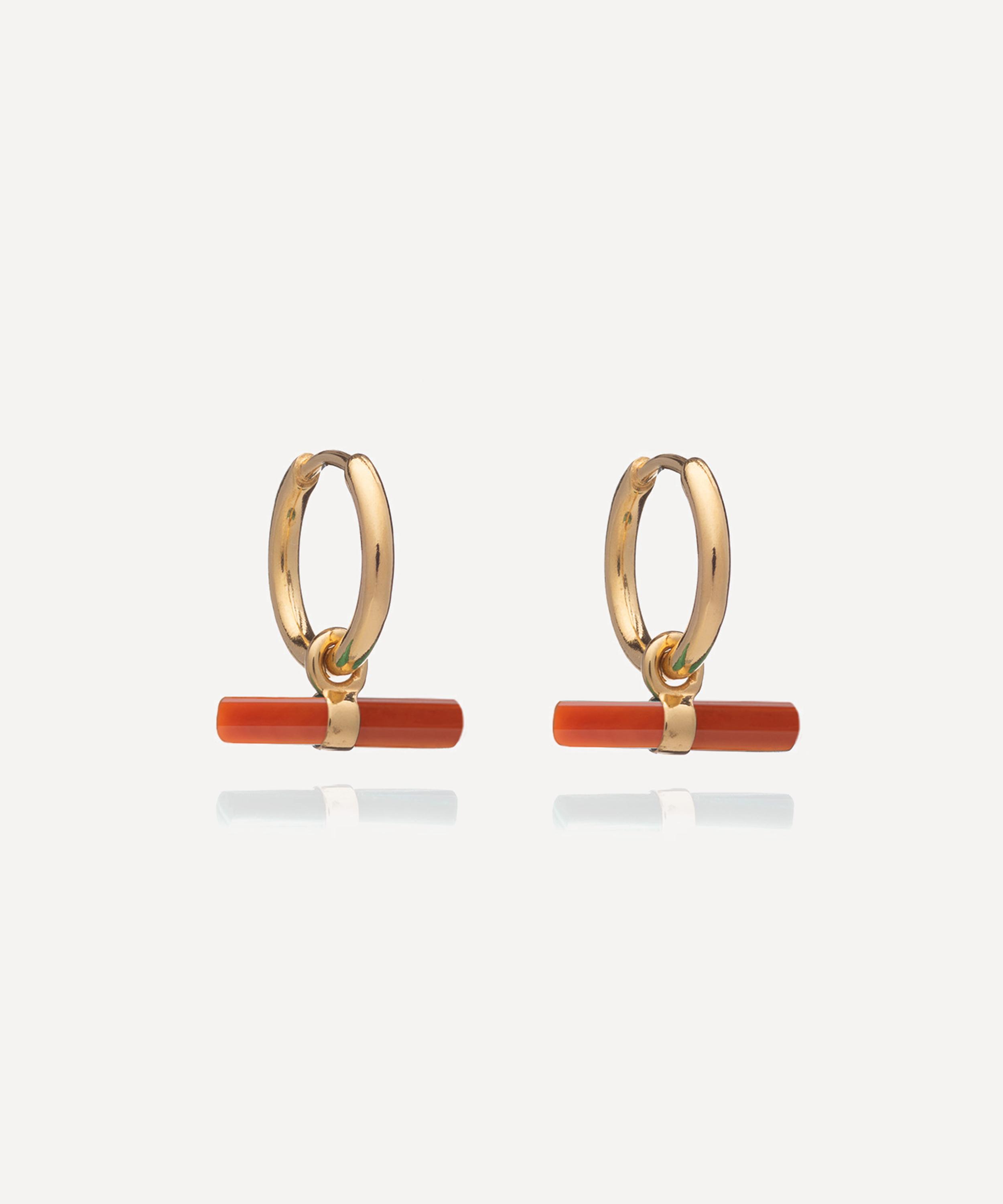 Rachel Jackson - 18ct Gold-Plated Vitality Carnelian T-Bar Huggie Hoop Earrings