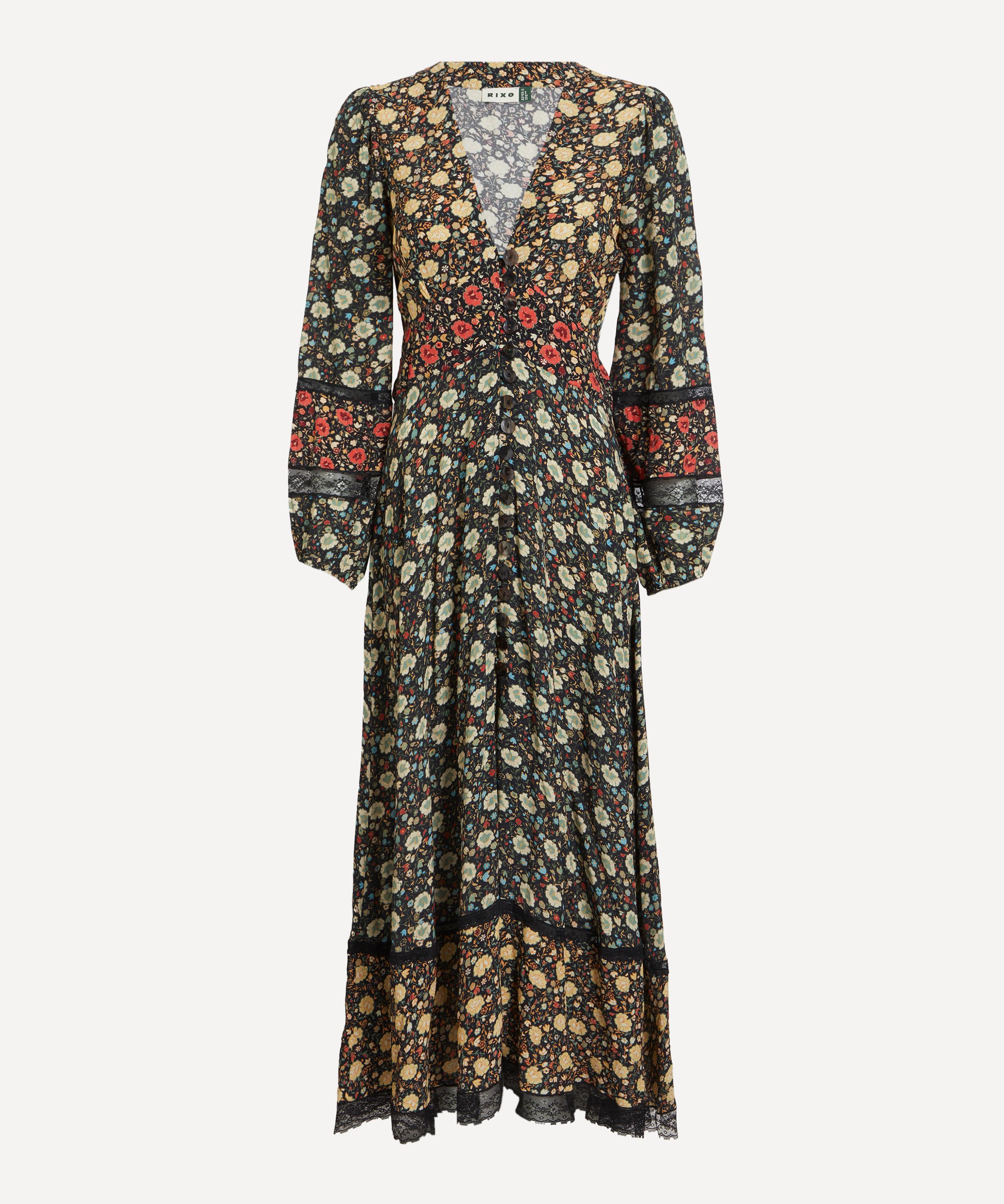 RIXO - Raven Eva Floral Mix Black Midi Dress image number 0