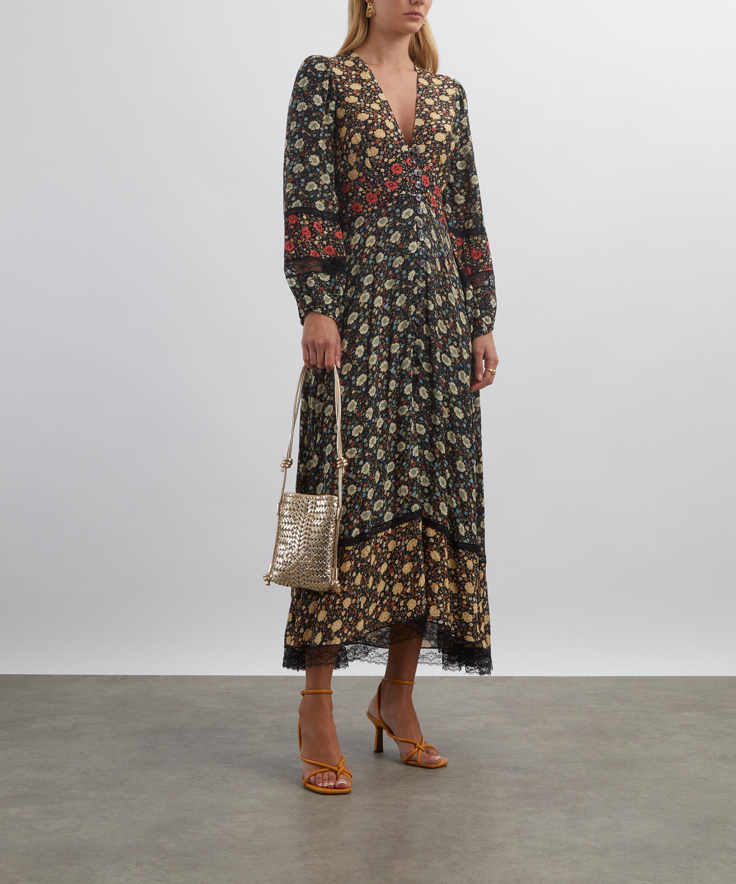 RIXO - Raven Eva Floral Mix Black Midi Dress image number 1