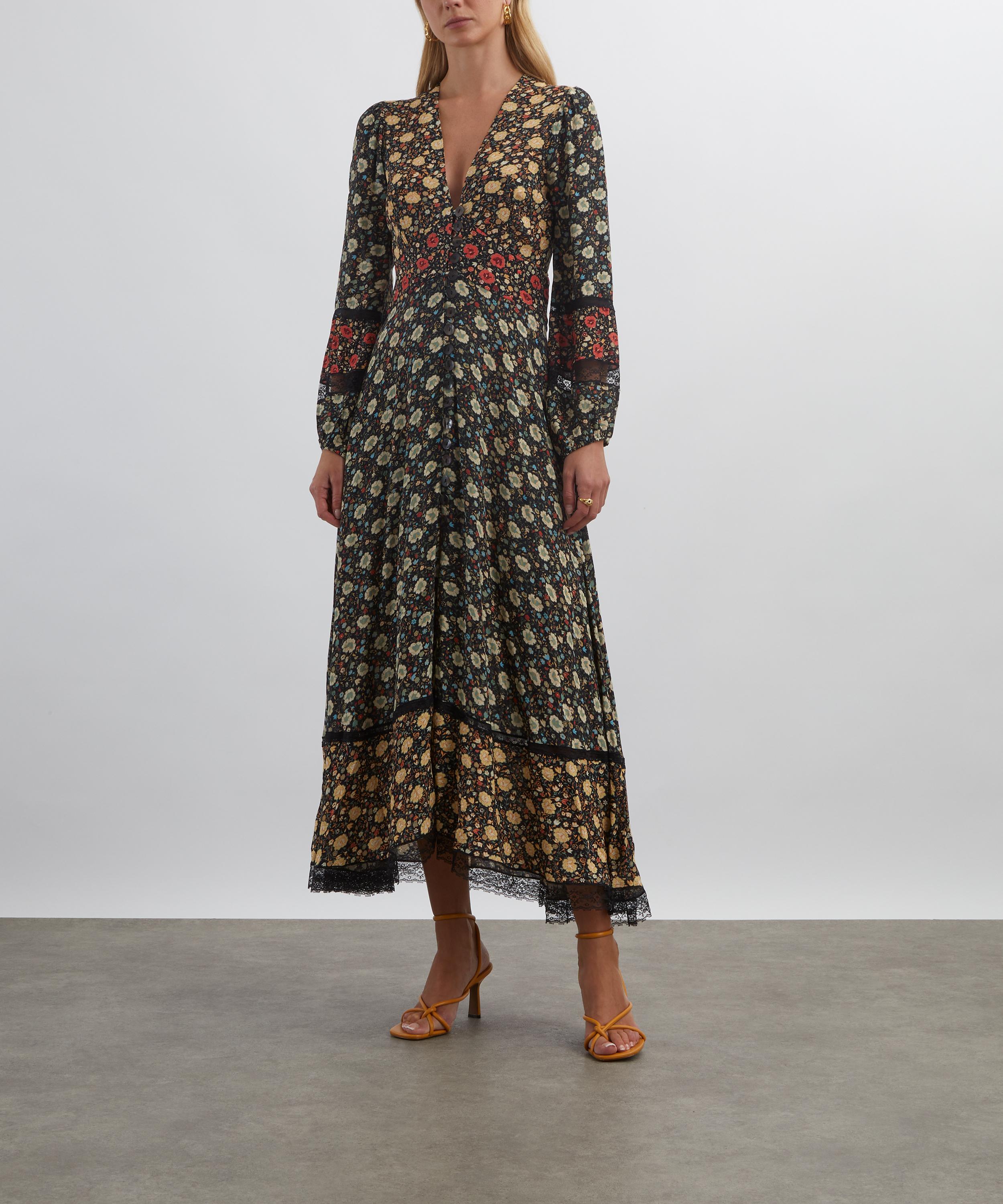 RIXO - Raven Eva Floral Mix Black Midi Dress image number 2