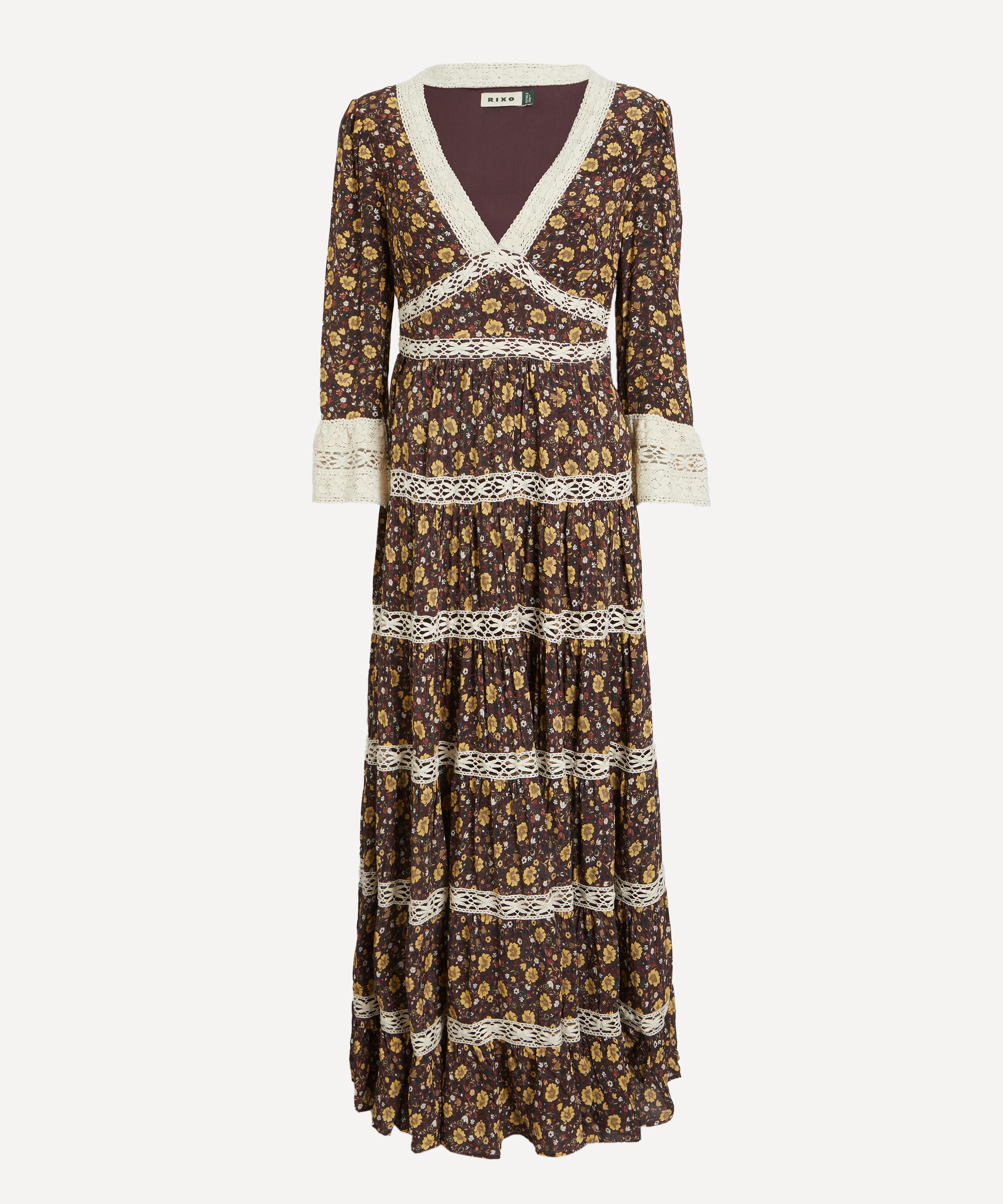 RIXO - Regine Eva Floral Brown Maxi Dress image number 0