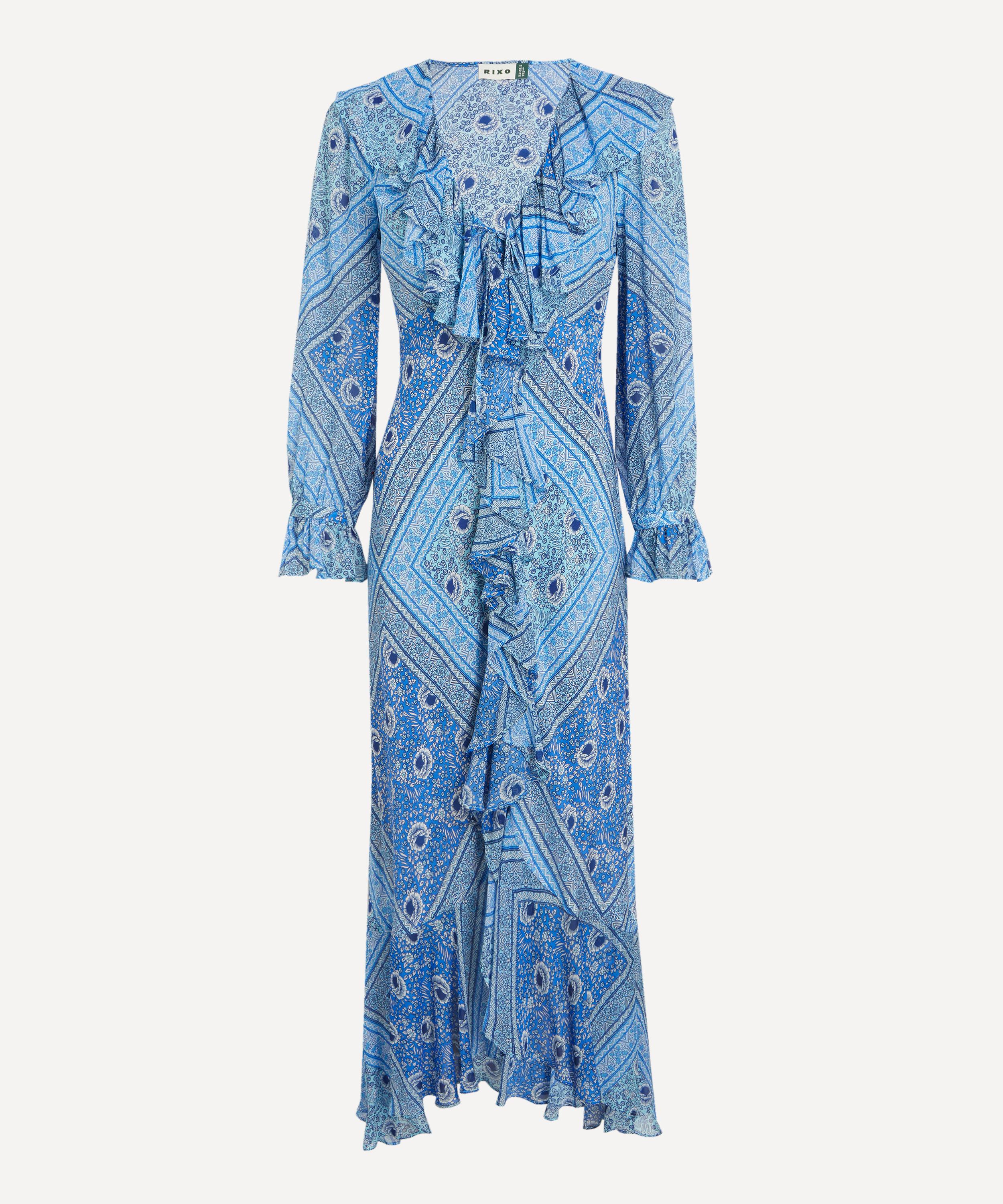 RIXO - Gracie Boho Scarf Blue Midi Dress image number 0